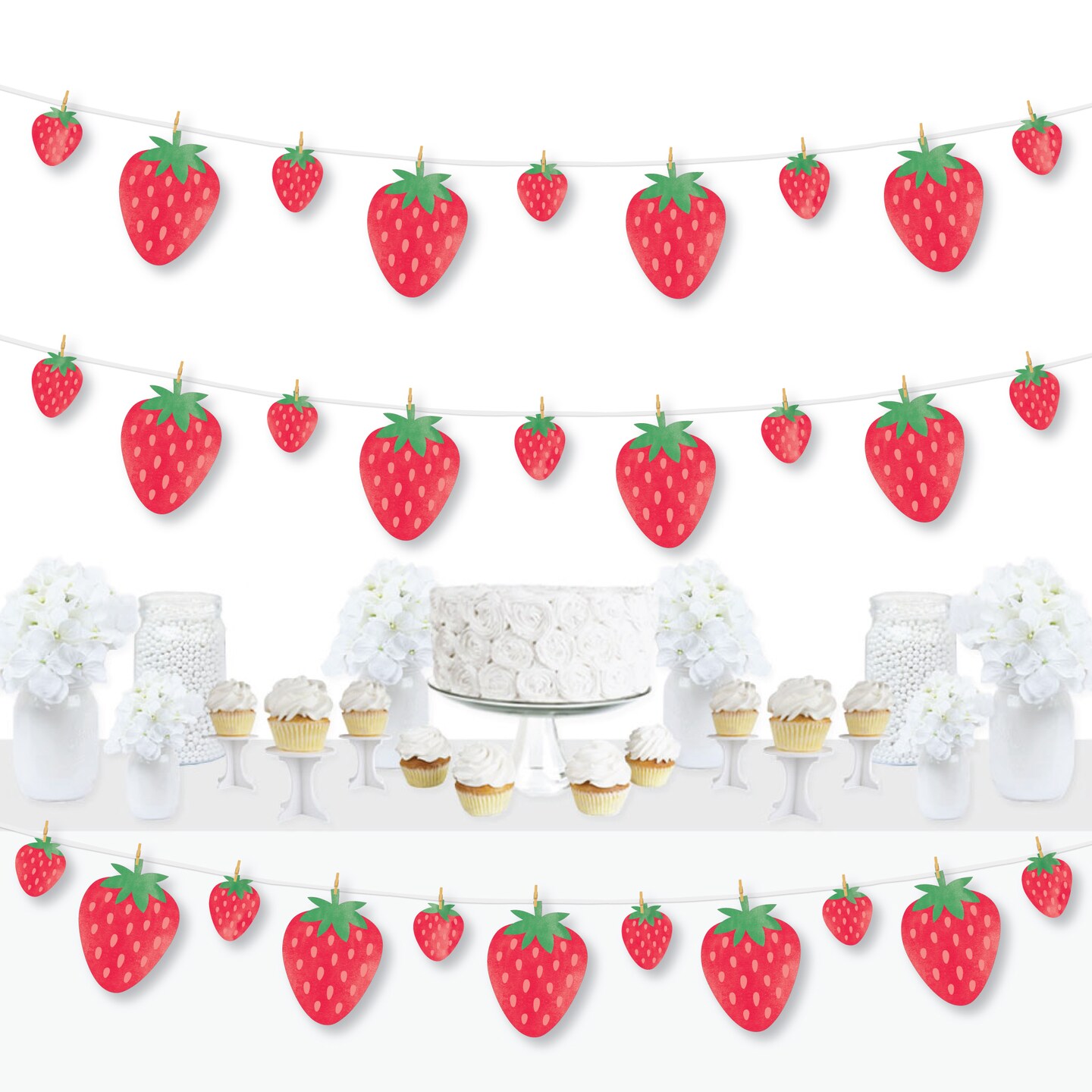 Big Dot of Happiness Berry Sweet Strawberry - Fruit Themed Birthday Party or Baby Shower DIY Decorations - Clothespin Garland Banner - 44 Pieces
