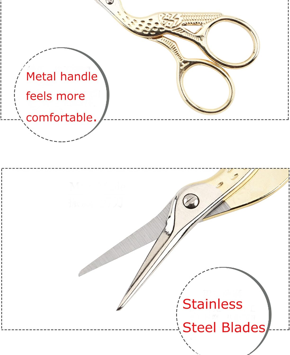 4.5" Stainless Steel Sharp Tip Classic Stork Scissors Crane Design Sewing Scissors DIY Tools Dressmaker Shears Scissors for Embroidery, Craft, Needle Work, Art Work & Everyday Use (Gold)
