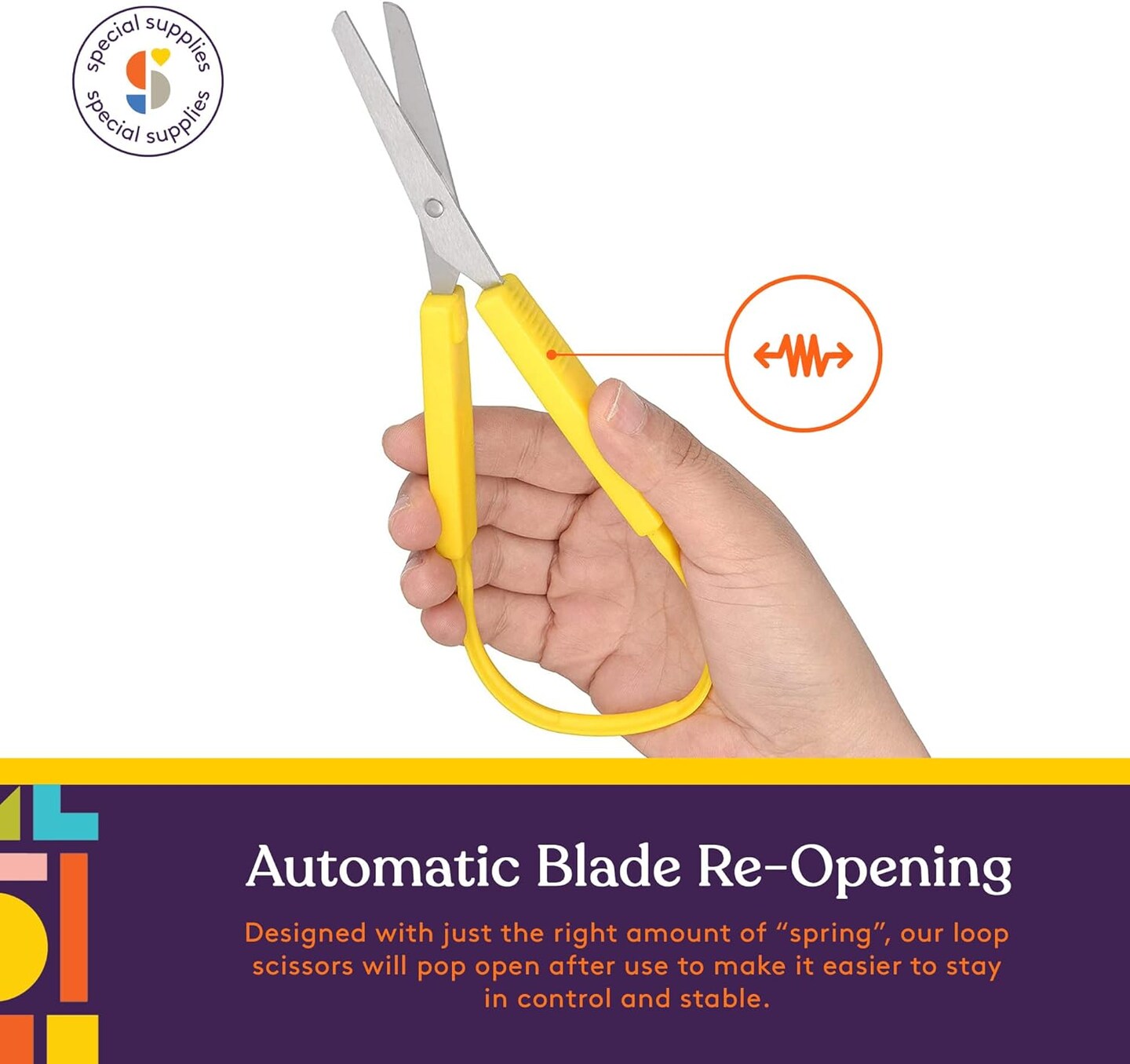 Loop Scissors for Teens And Adults 8 Inches (3-Pack) Colorful Looped, Adaptive Design, Right and Lefty Support, Small, Easy-Open Squeeze Handles, Supports Elderly and Special Needs