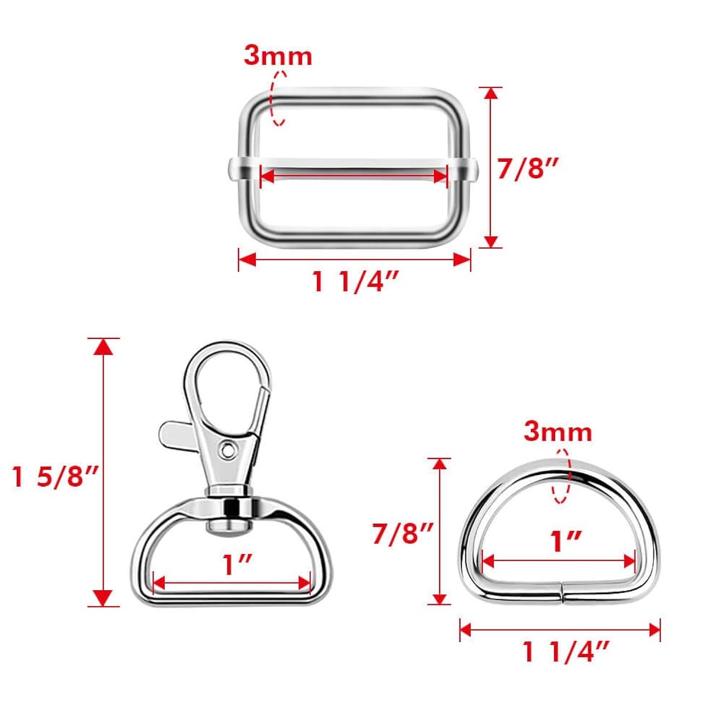 50Pcs Keychain Bulk with Key Chain Swivel Hook D Rings and Slide Buckles for Handbag Purse Hardware Craft (1 Inch)