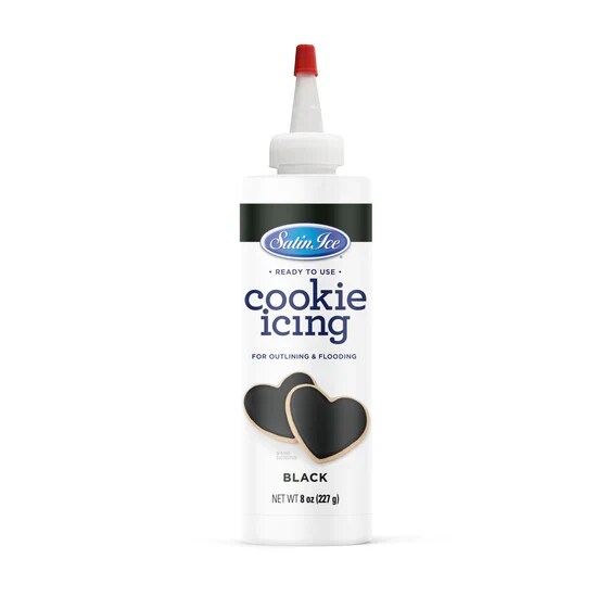 Cookie Icing Satin Ice Royal Icing Ready to Use Bottle Drys Hard 8oz Bottle Black