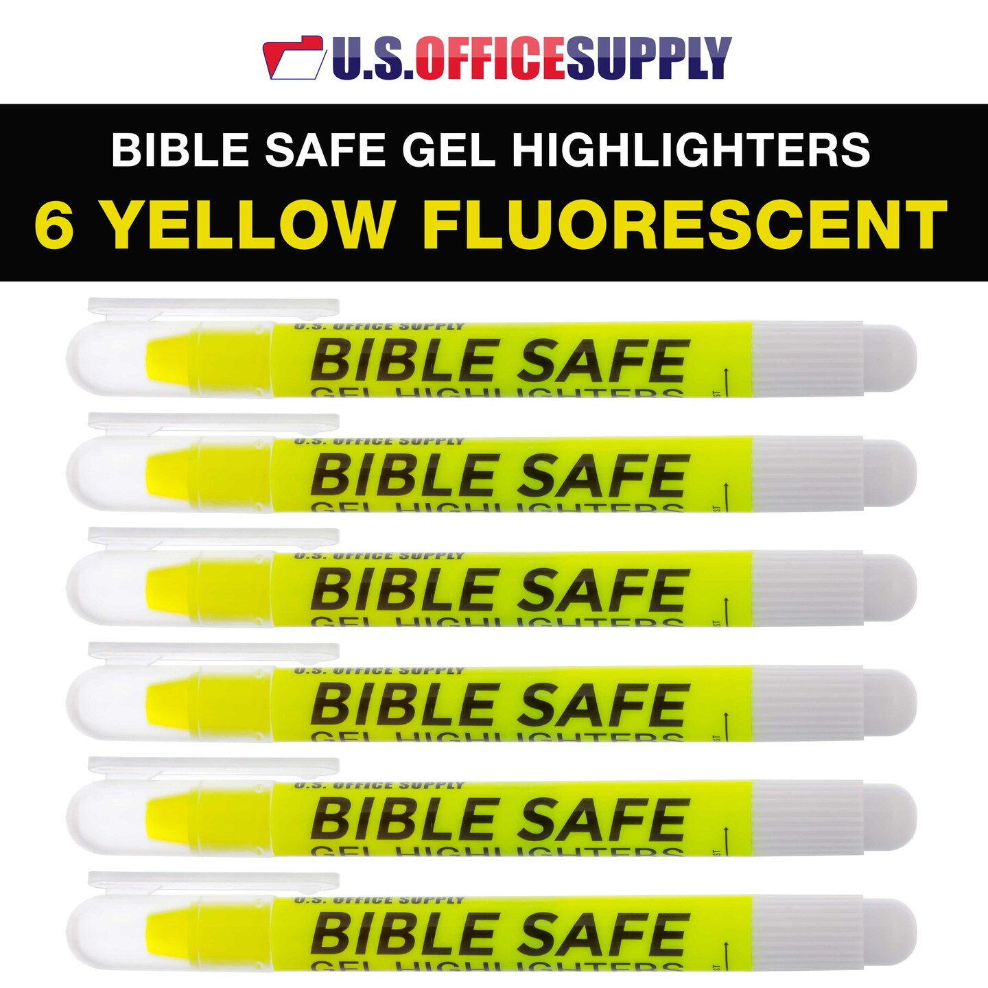 U.S. Office Supply 6 Pack of Yellow Bible Safe Gel Highlighters Bright Neon Fluorescent Yellow