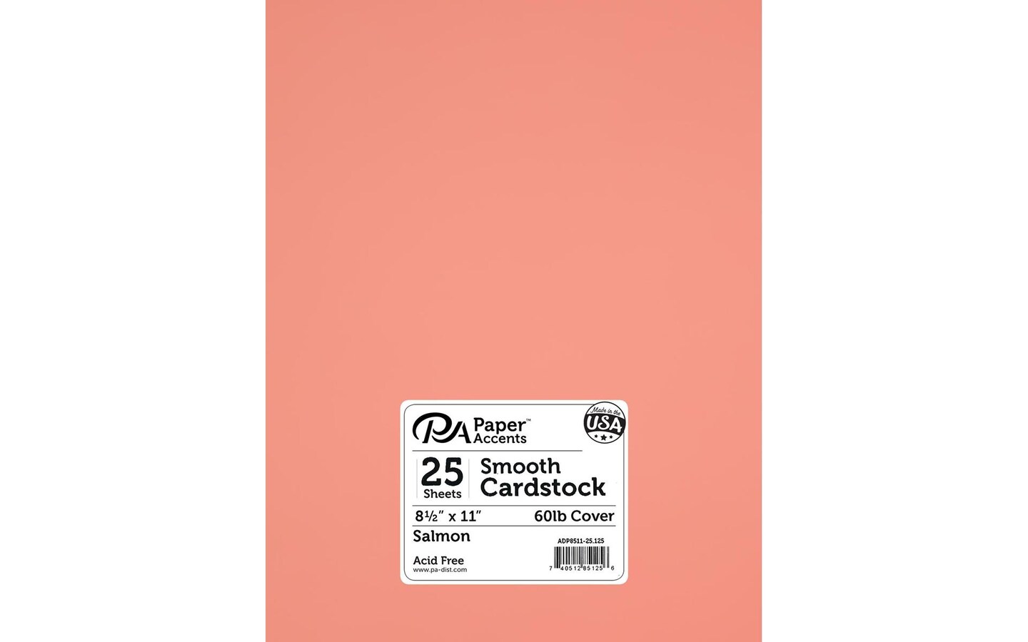PA Paper Accents Smooth Cardstock 8.5&#x22; x 11&#x22; Salmon, 60lb colored cardstock paper for card making, scrapbooking, printing, quilling and crafts, 25 piece pack