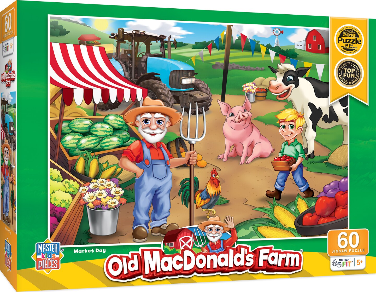 MasterPieces 60 Piece Jigsaw Puzzle for Kids - Old MacDonald&#x27;s Farm Market Day - 19&#x22;x14&#x22;