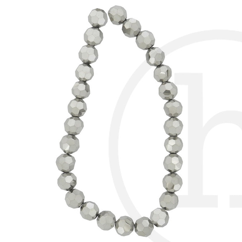 Glass Beads Faceted Round Silver