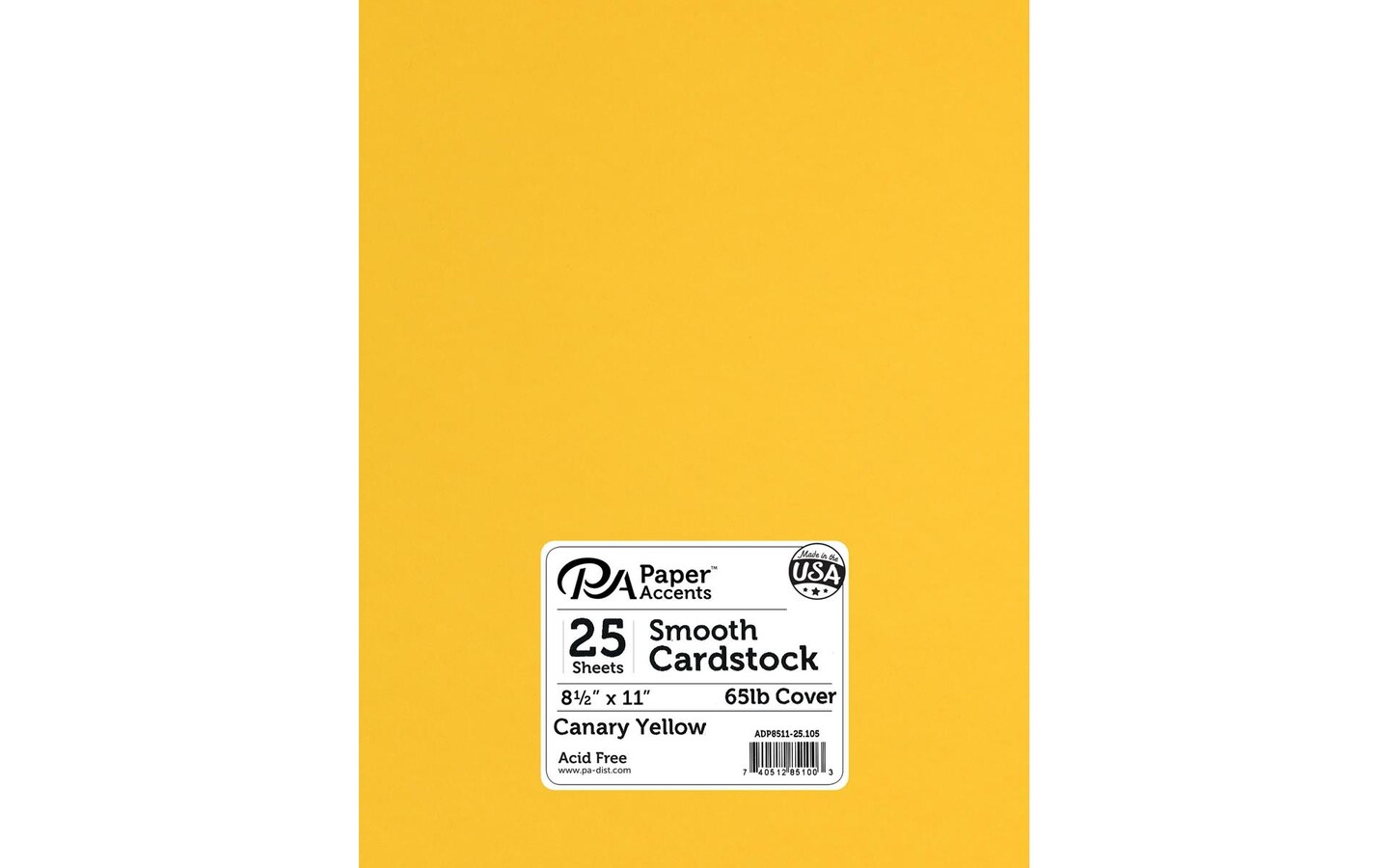PA Paper Accents Smooth Cardstock 8.5 x 11 Canary Yellow, 65lb