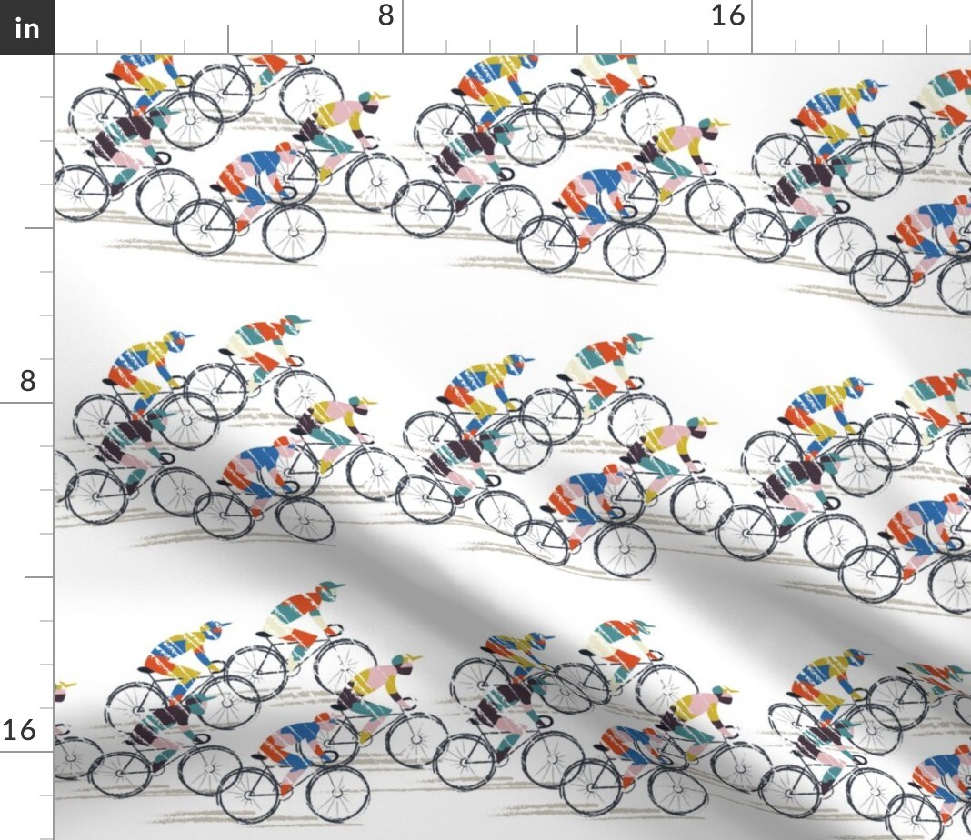 Multicolored Bike Racing Bicycle Cycling Black Sports Exercise White Custom Printed Fabric by Spoonflower Various Fabrics by the Yard or Fat Quarter