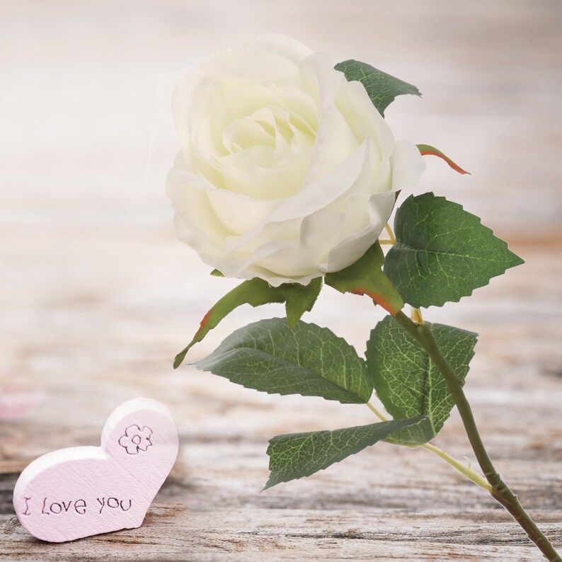 20" White Silk Rose Bud – Elegant Faux Flower for Home & Events