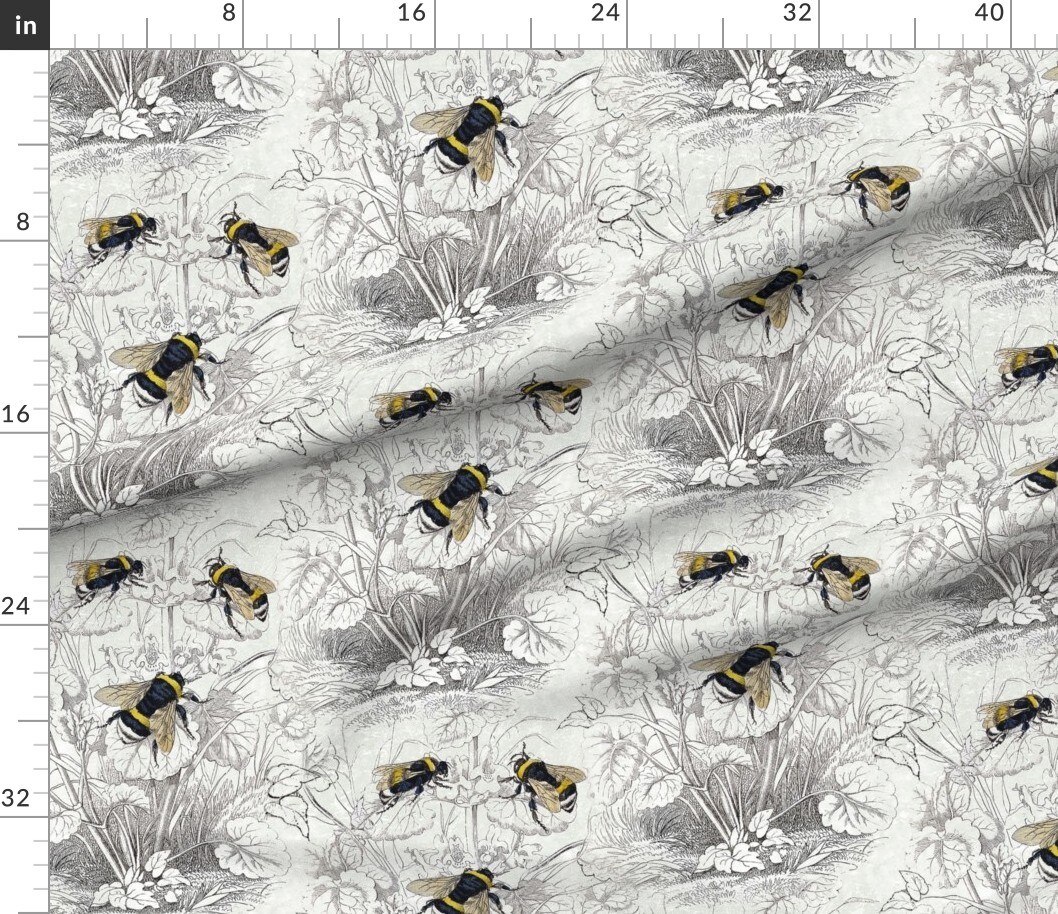 Various Fabrics by the Yard or Fat Quarter Bee Honey Floral Flowers Vintage Antique Illustration Pencil Drawing Flower Sketch Honeybee Custom Printed Fabric by Spoonflower