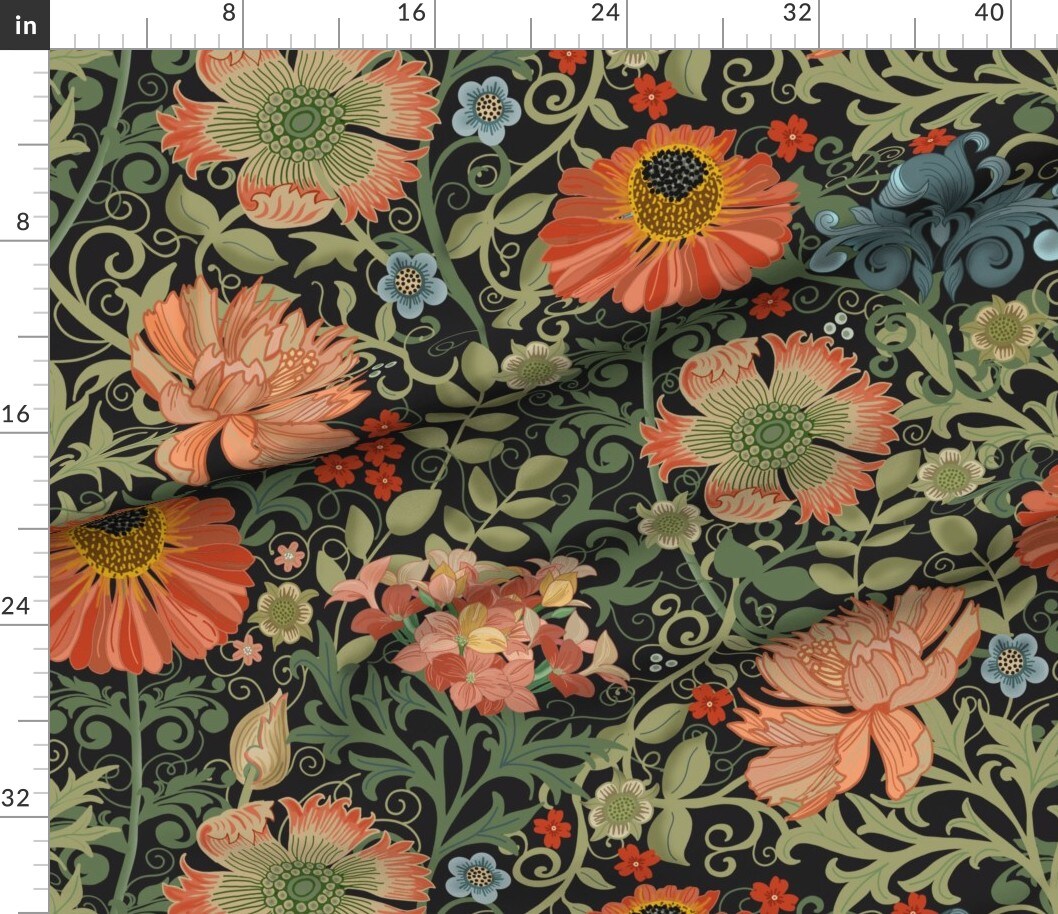 Various Fabrics by the Yard or Fat Quarter Maximalist Floral Art Nouveau Large Scale Flowers Flower Garden Victorian Inspired Custom Printed Fabric by Spoonflower