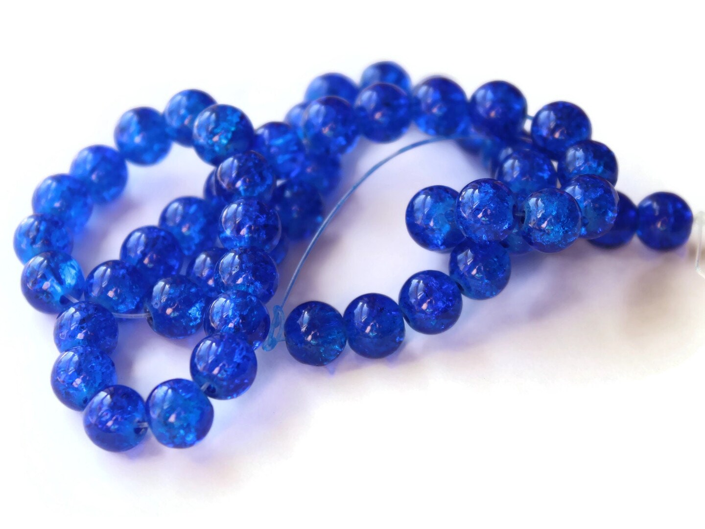 8mm Royal Blue Round Crackle Glass Beads