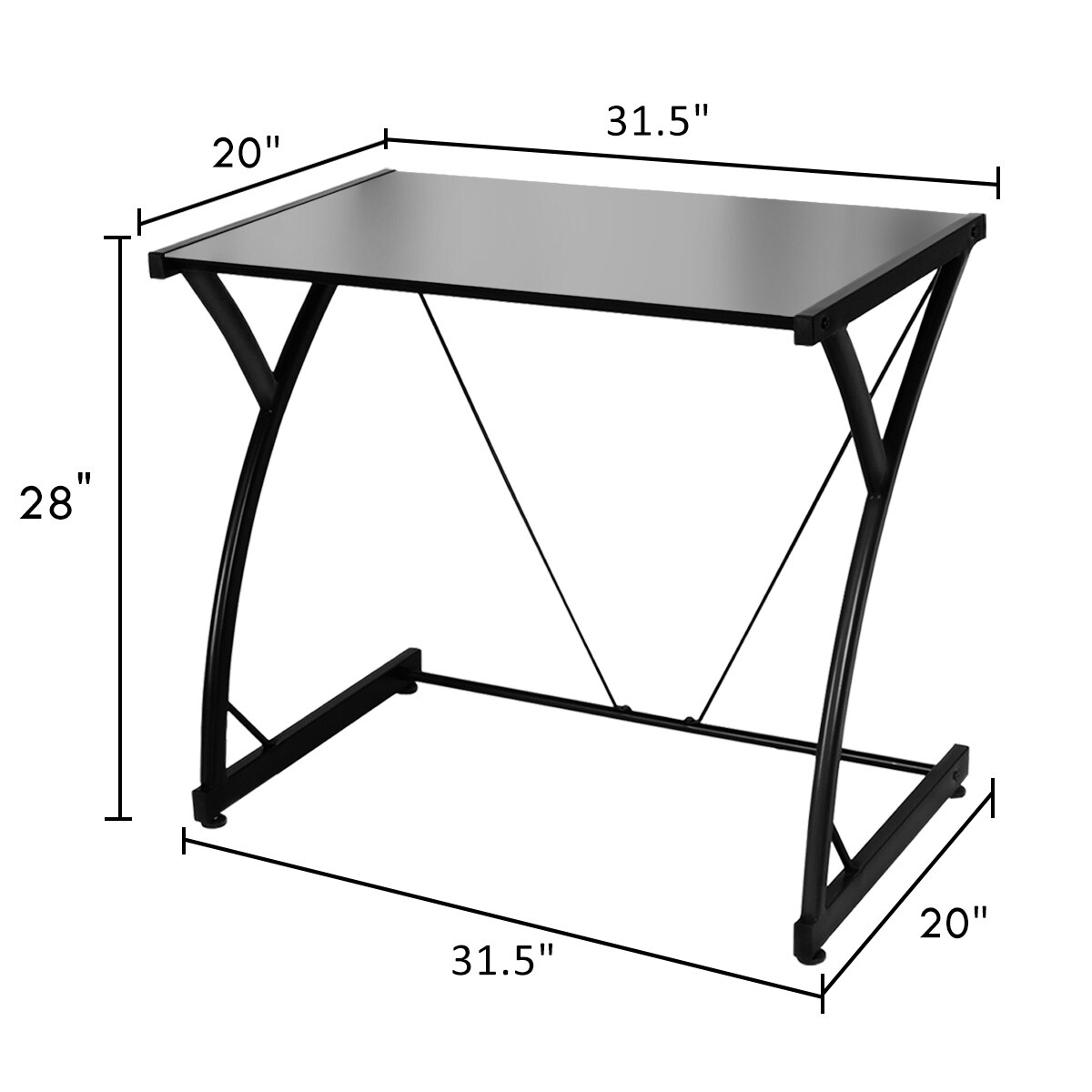 Glass Top Computer Desk Laptop Writing Study Workstation Z-Shaped Metal Frame
