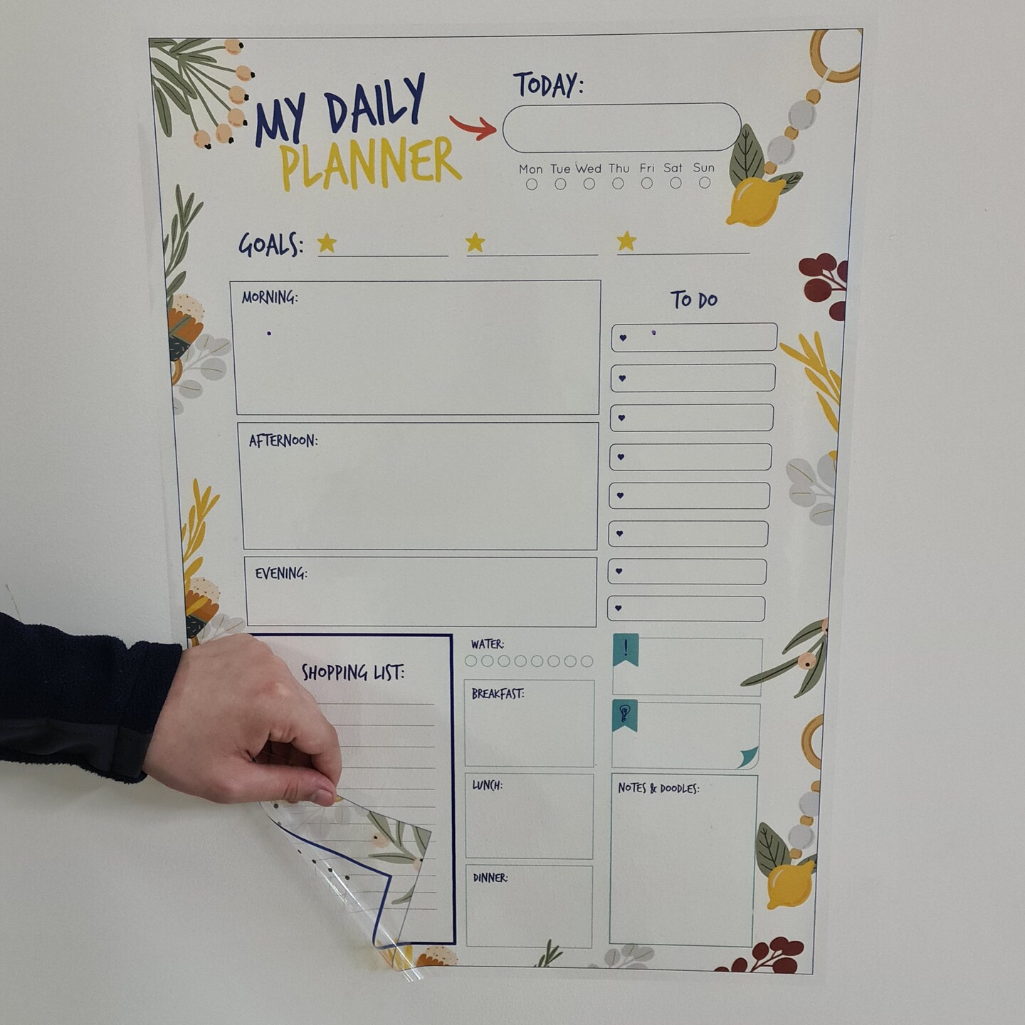 Static Holding Dry-Erase Daily Planner , Mom Daily Planner , Teacher Planner, 2023 Wall Calendar, Educational Wall Art (No Glue - No Tape)
