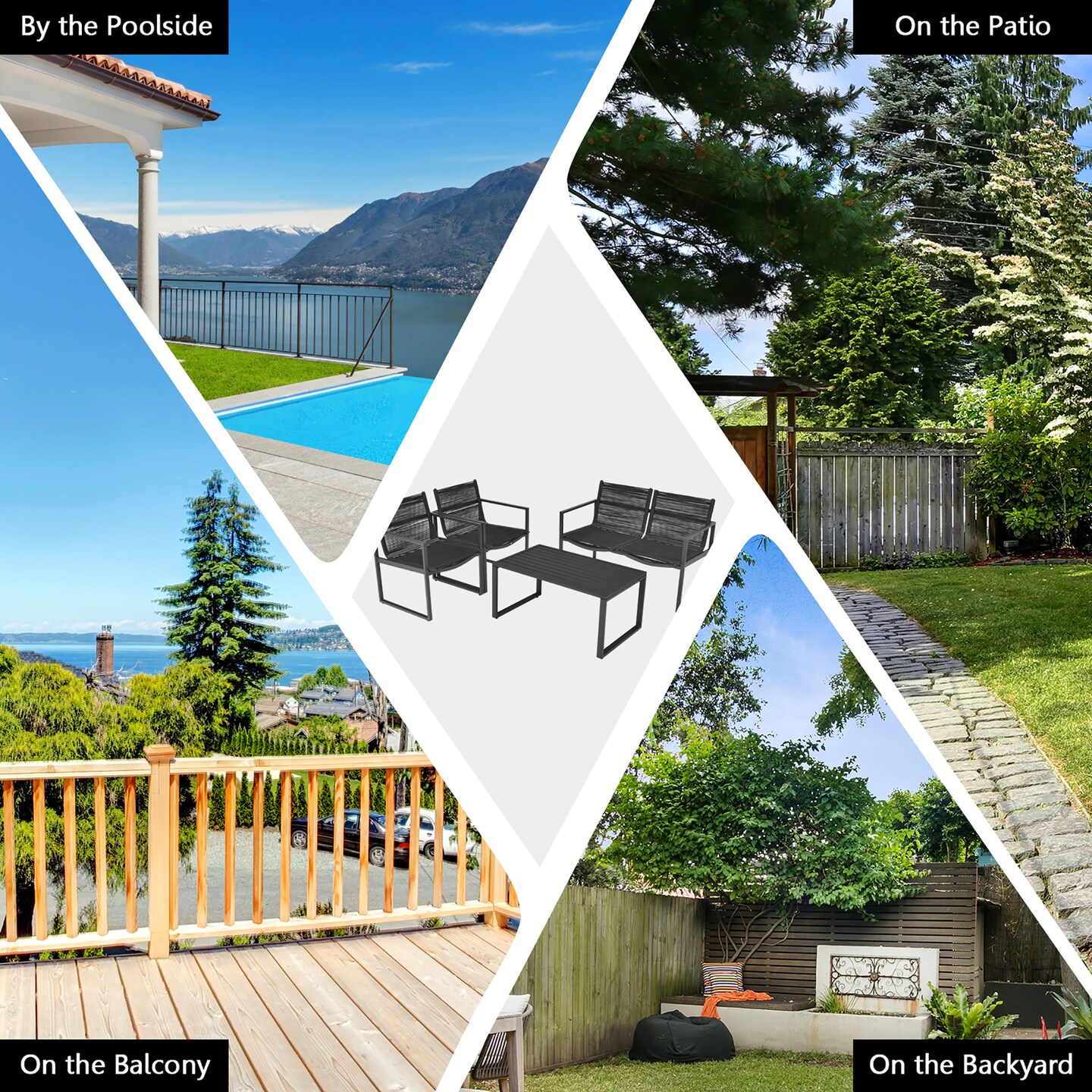 Costway 4PCS Patio Furniture Conversation Set Sofa Loveseat Armrest Garden Deck