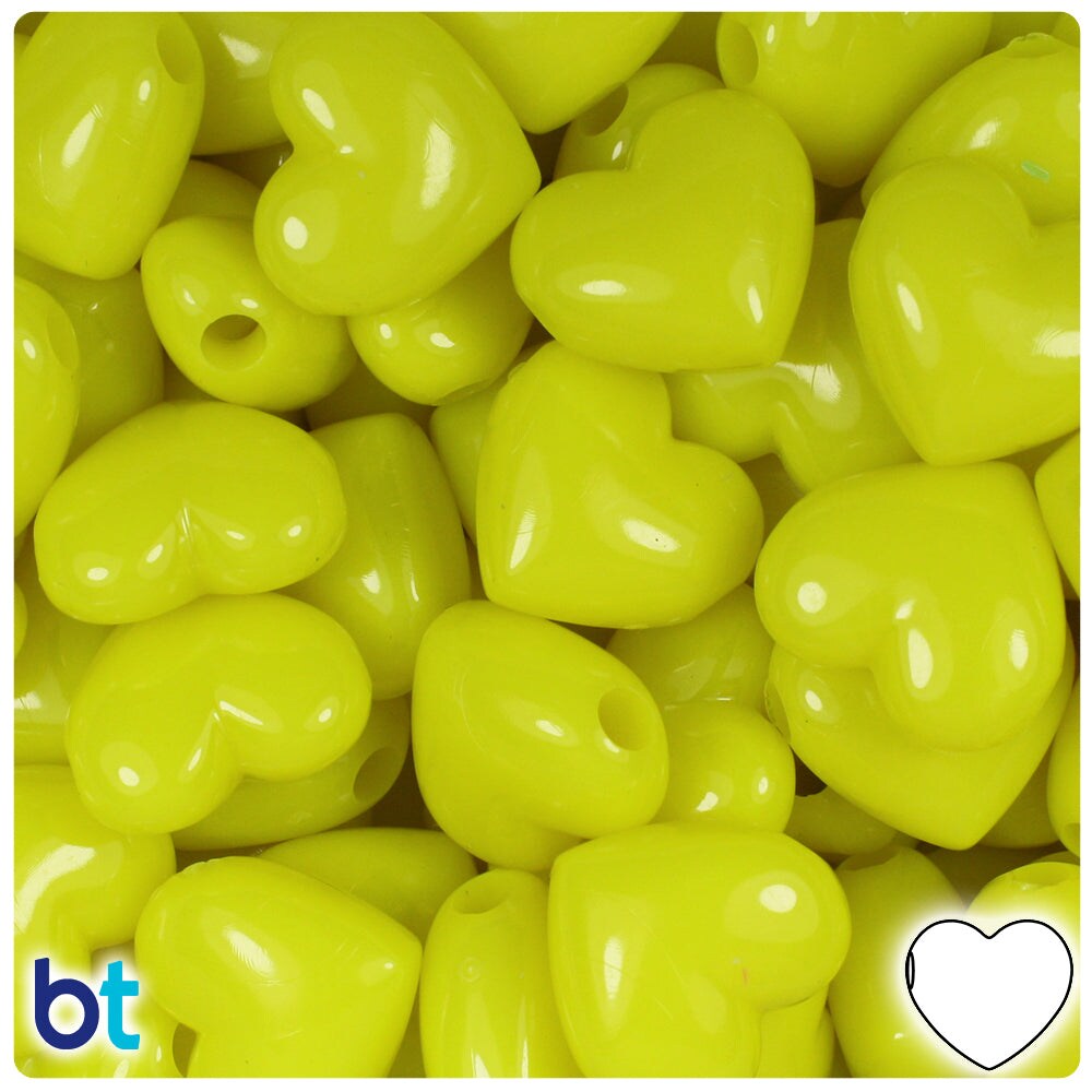 BeadTin Lemon Neon Bright 18mm Heart Plastic Pony Beads (24pcs)