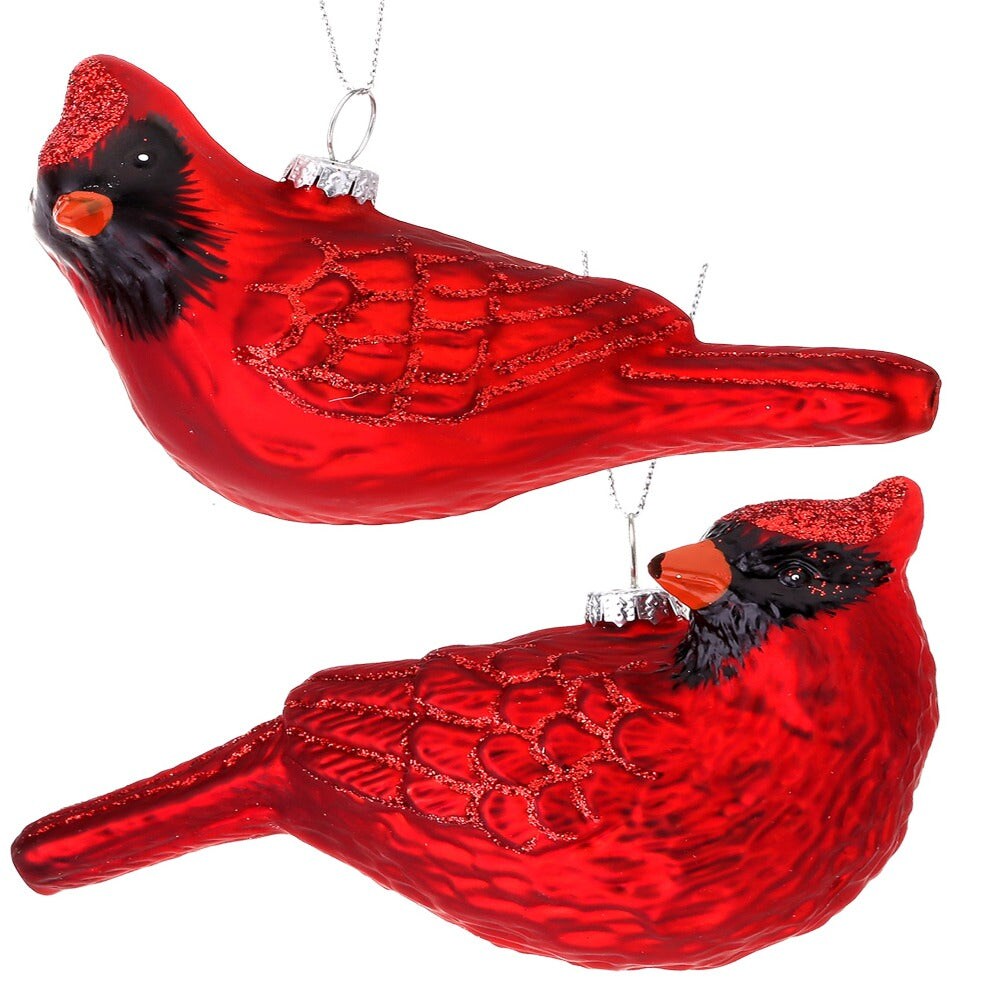 5&#x22; GLASS CARDINAL ORNAMENT 2AST