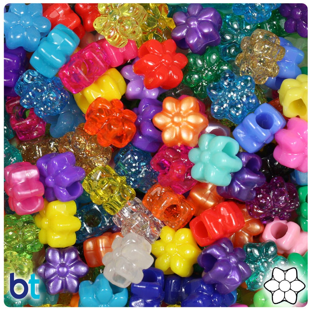 BeadTin Randomly Mixed 13mm Flower Plastic Pony Beads (250pcs)