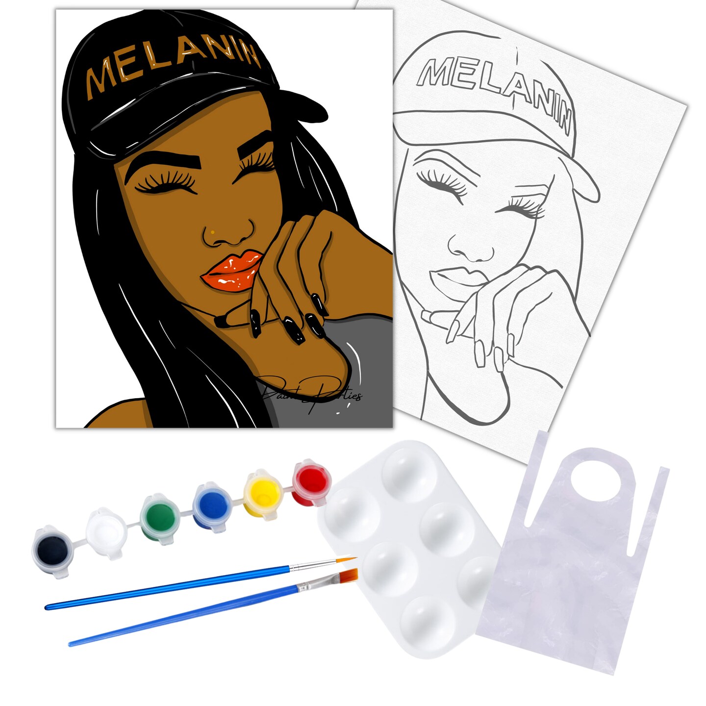 &#x22;Melanin Girl&#x22; DIY Canvas Art Kit for Adults Beginner, Acrylic Paint Size 11x14 inch