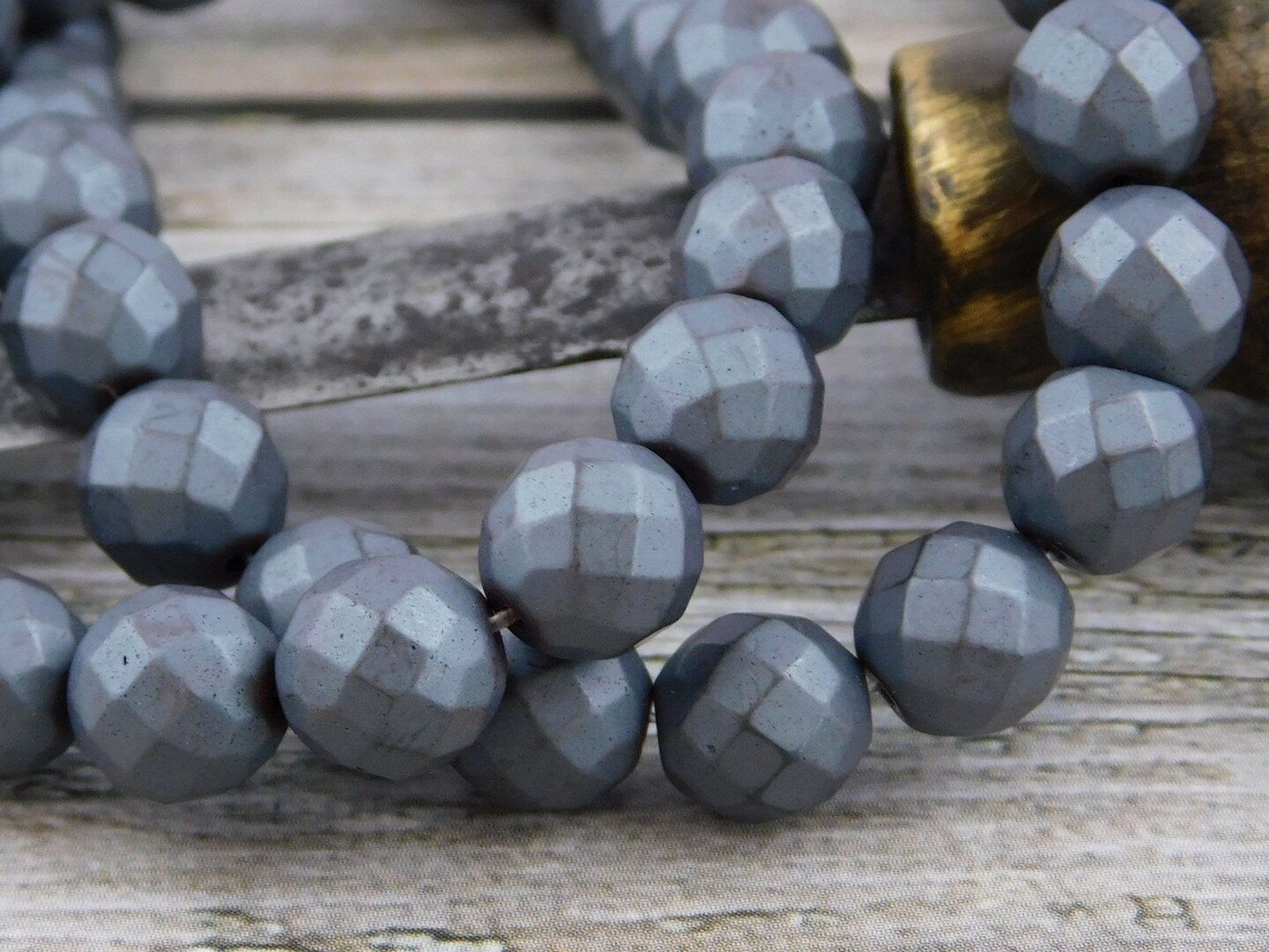 Matte Grey Faceted Round Hemalyke Beads