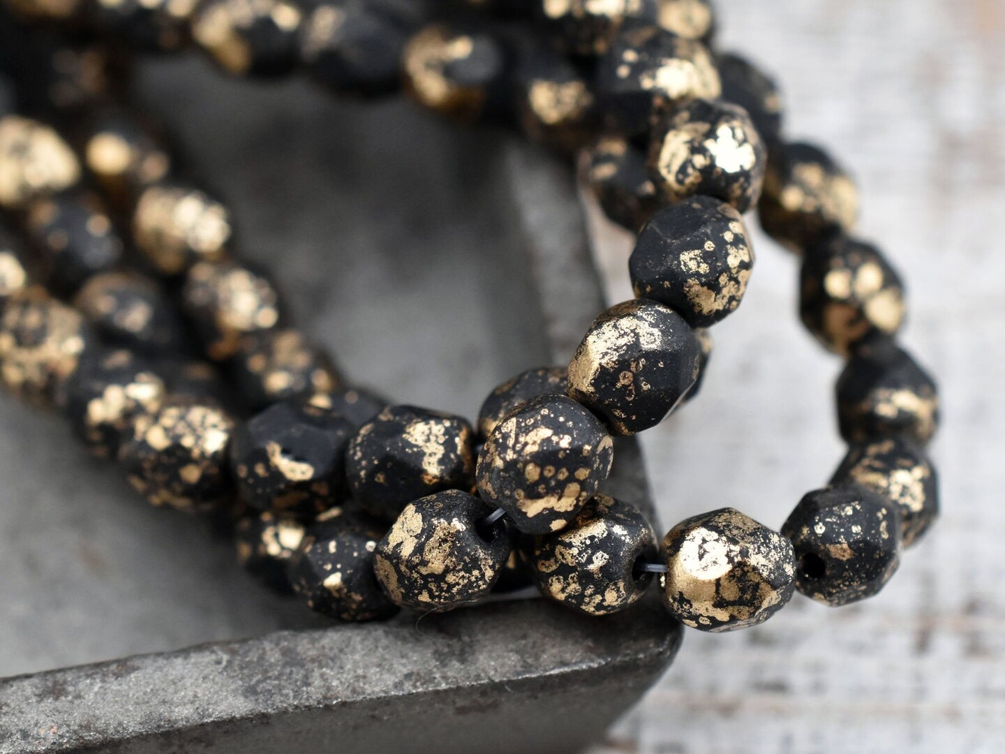 Gold Speckled Matte Black Fire Polished Round Beads -- Choose Your Size