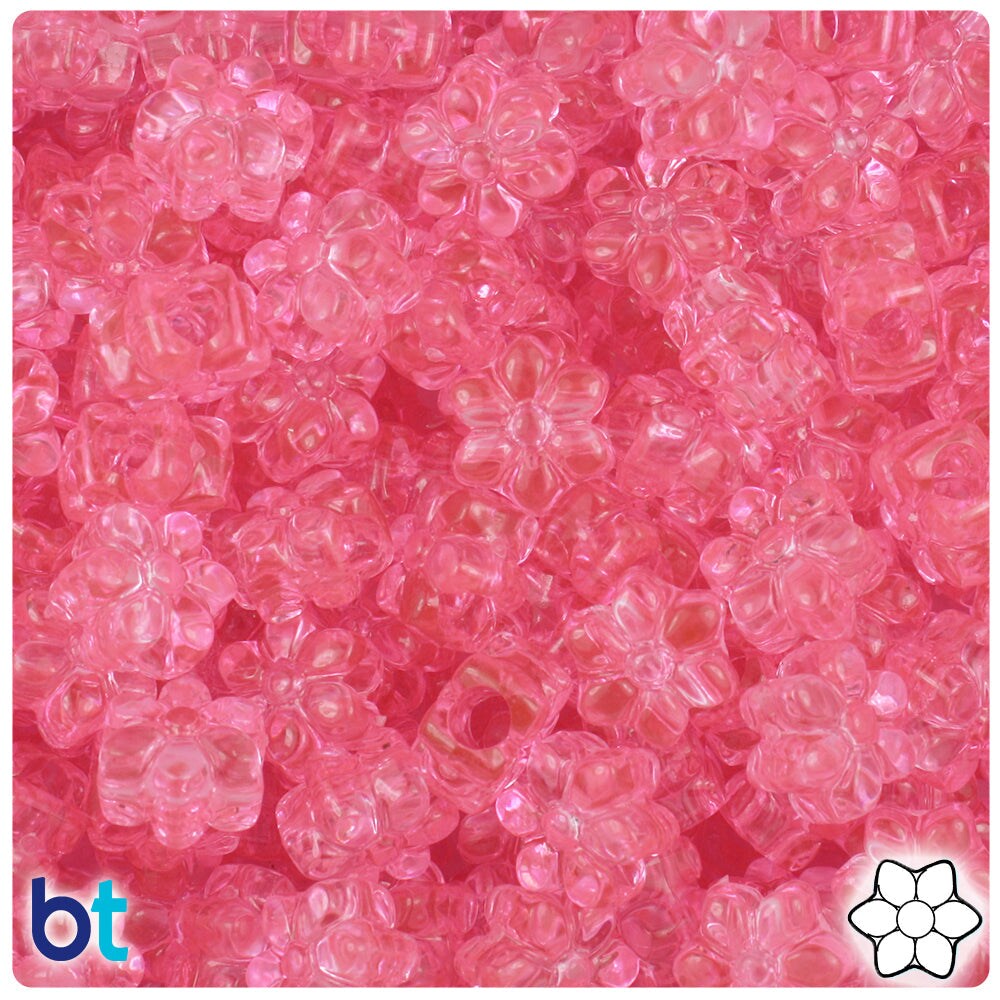 BeadTin Pink Transparent 13mm Flower Plastic Pony Beads (250pcs)