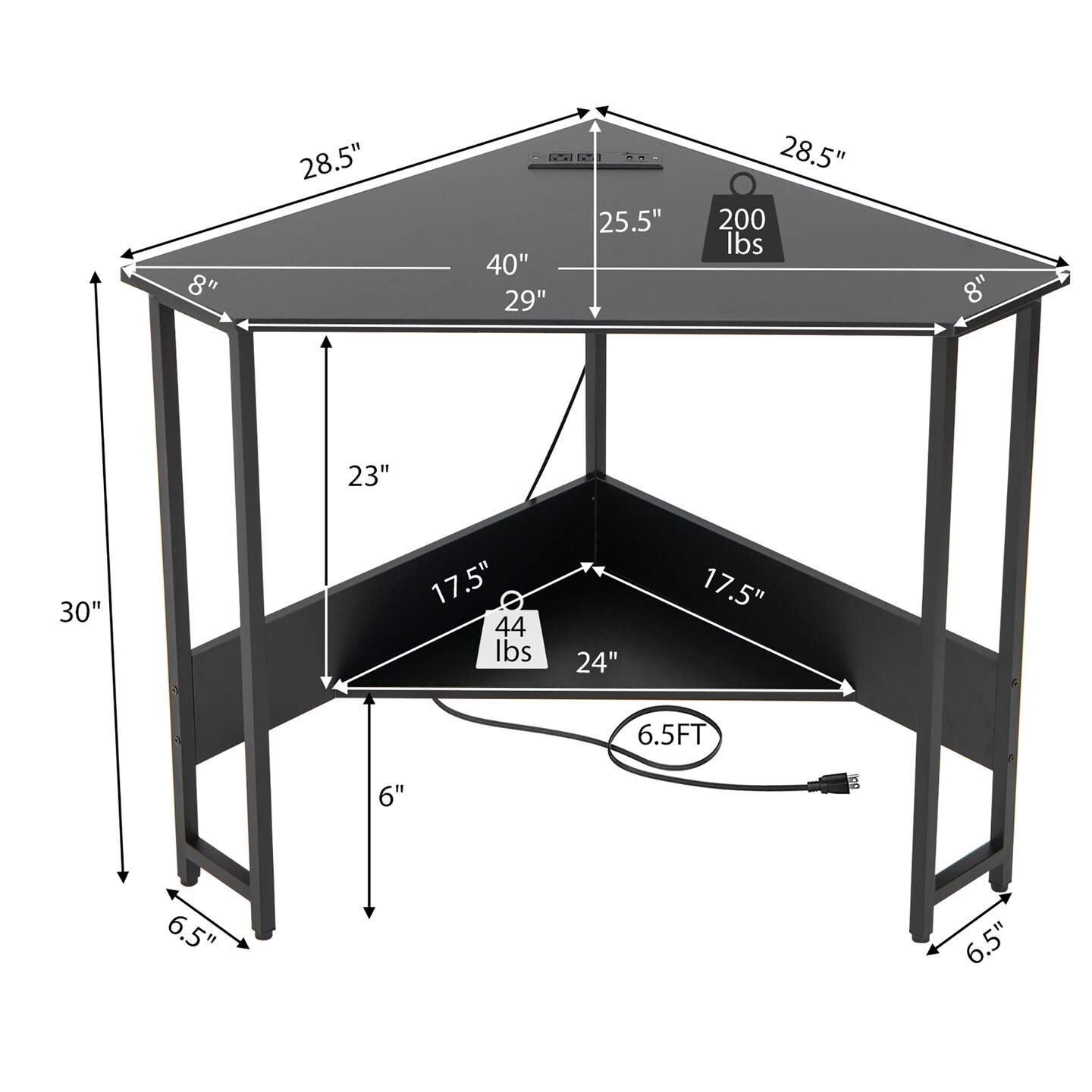 Costway Triangle Computer Desk Corner Desk Home Office with Power Outlets USB Ports Black/Rustic