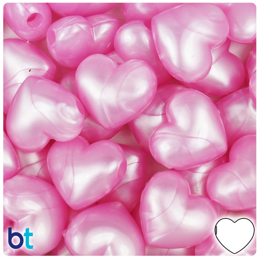 BeadTin Light Pink Pearl 18mm Heart Plastic Pony Beads (24pcs)