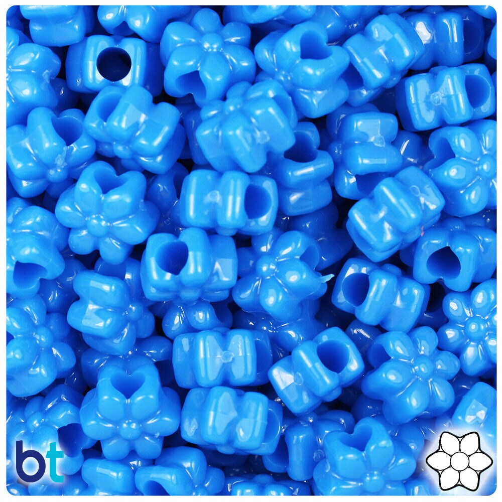 BeadTin True Blue Neon Bright 13mm Flower Plastic Pony Beads 250pcs