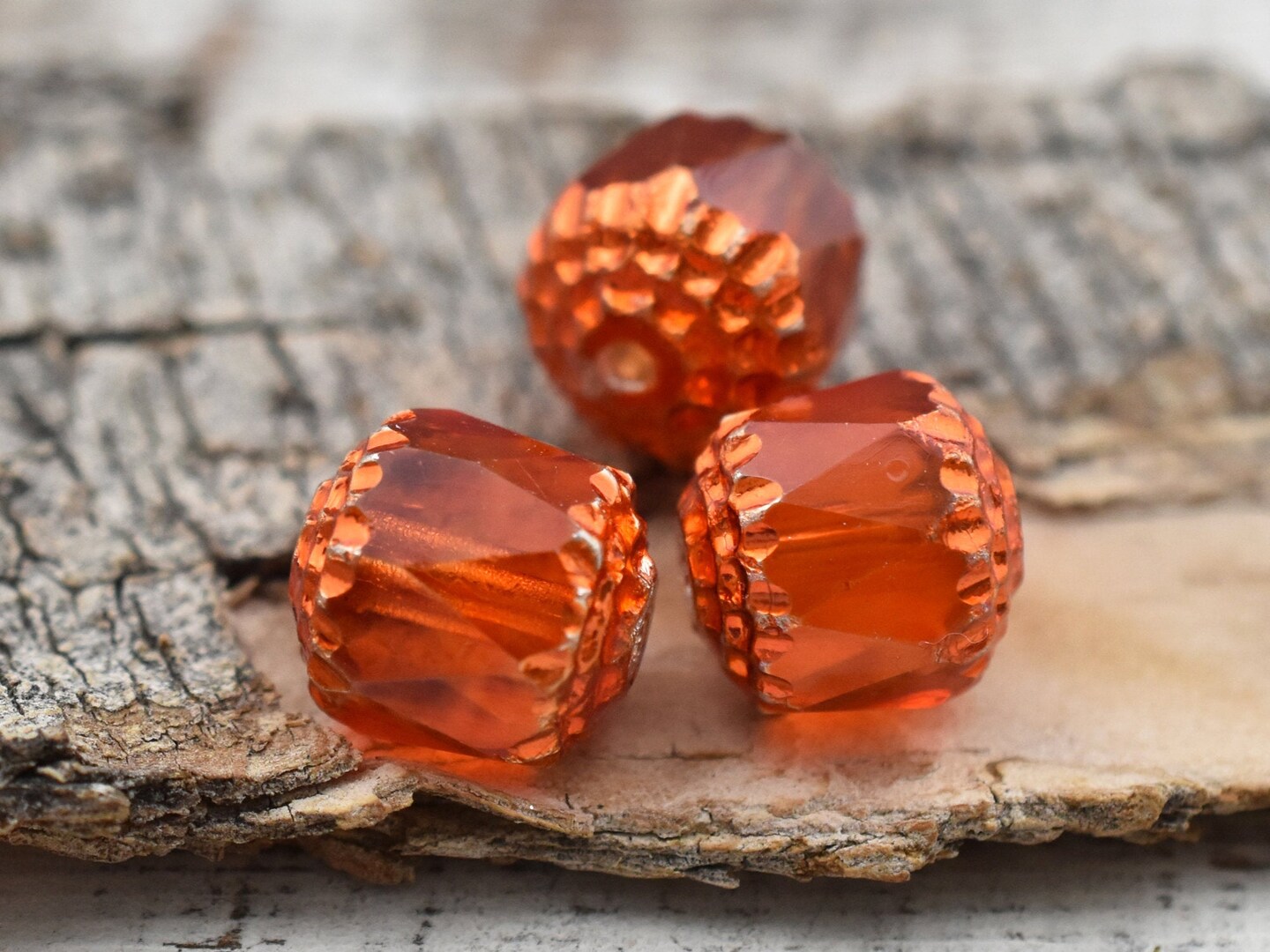 Orange Washed Tangerine Apollo Fire Polished Cathedral Beads