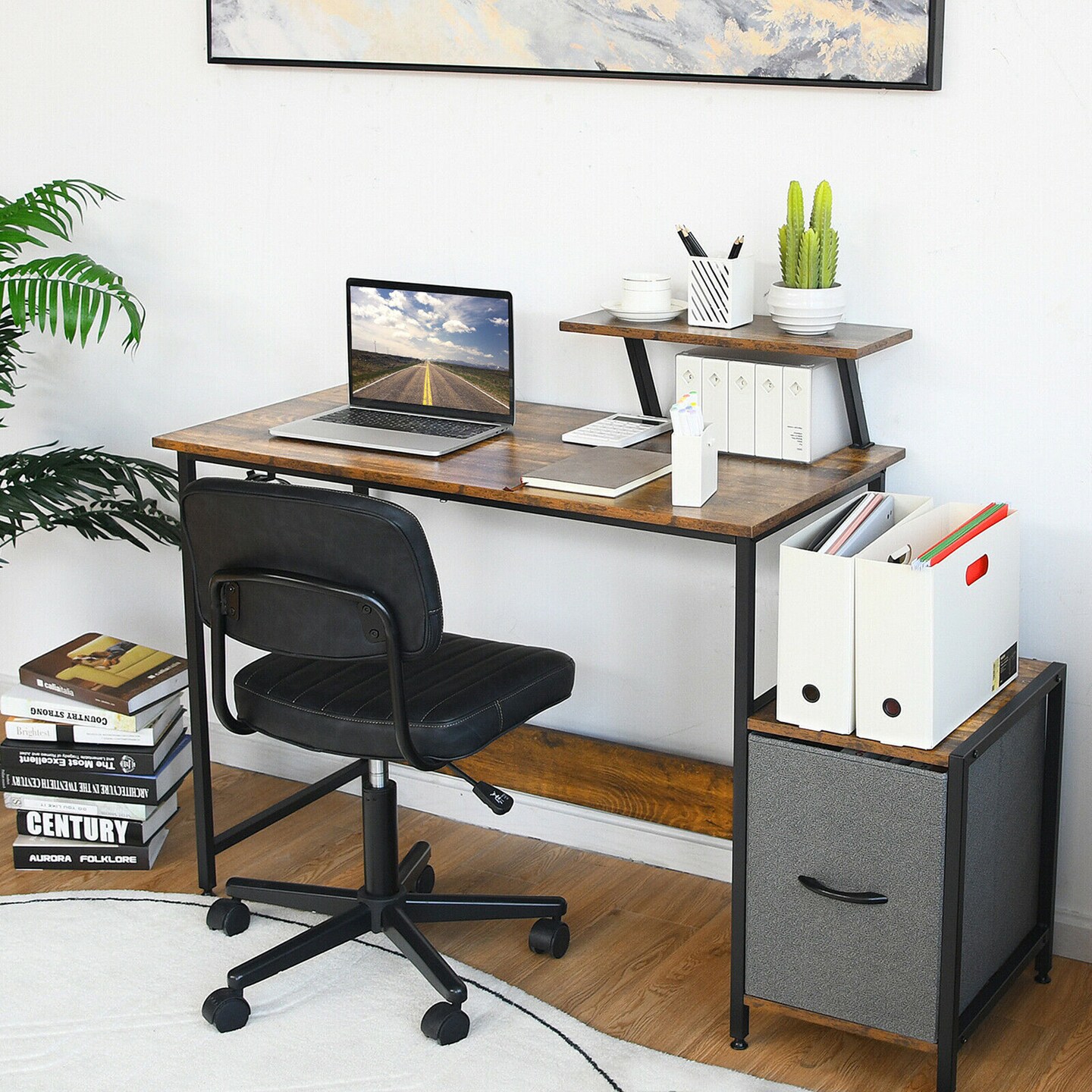 Costway Computer Desk Writing Workstation Home Office w/ Movable Storage Rack & Shelf