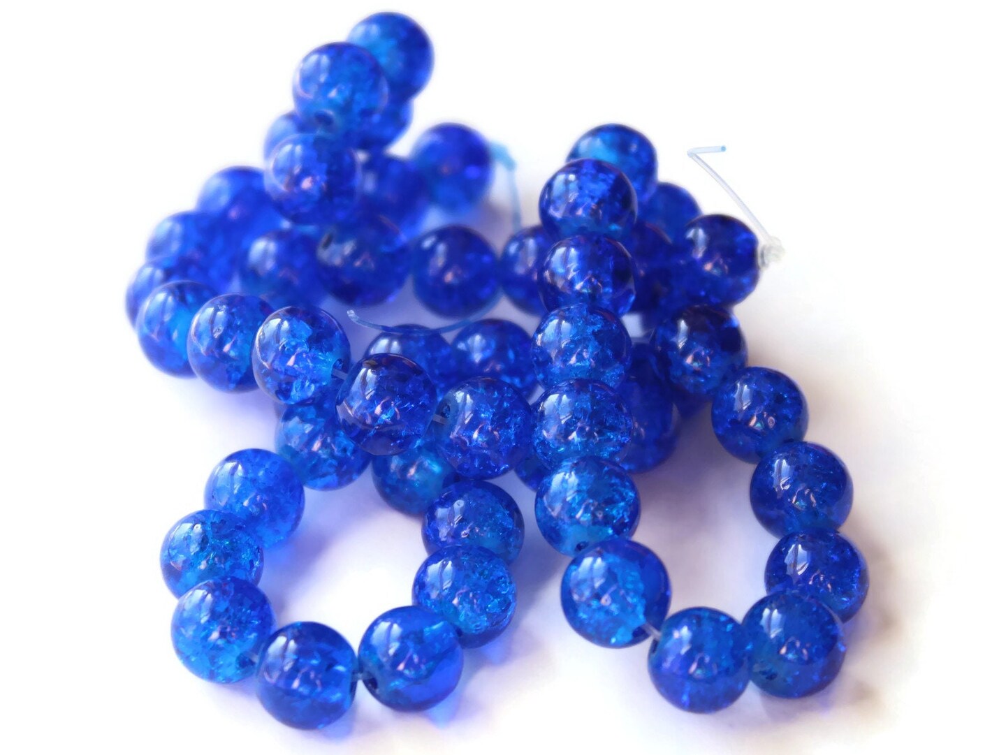 8mm Royal Blue Round Crackle Glass Beads