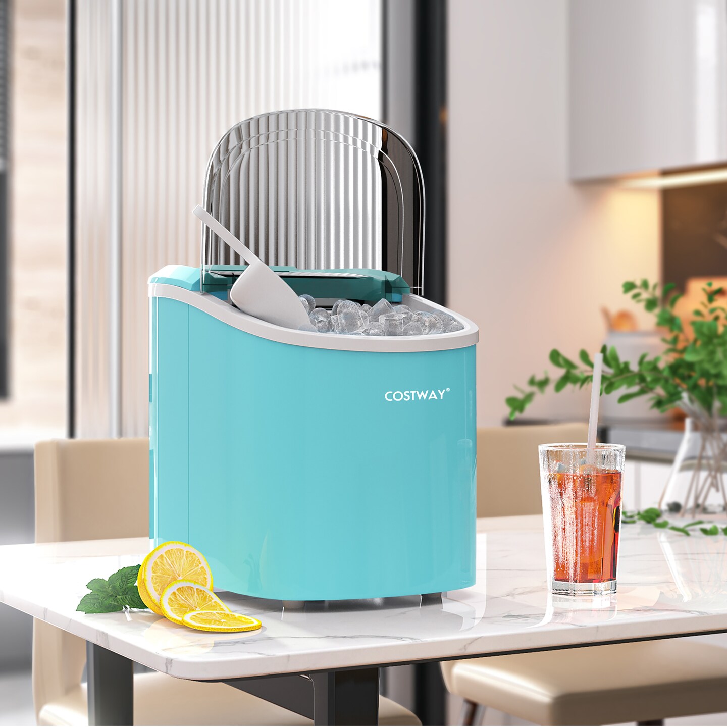 Costway Ice Maker Machine Countertop Automatic Ice Maker 27 LBS/24 Hrs w/ Scoop &#x26; Basket