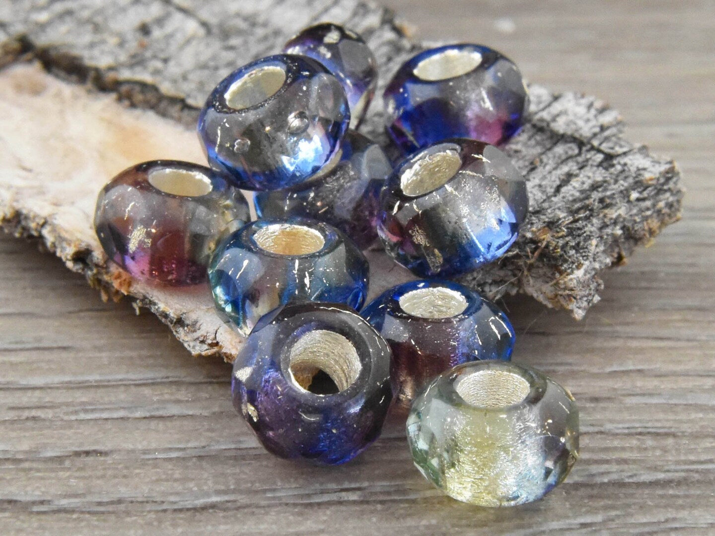 *25* 5x8mm Silver Lined Sapphire/Jonquil/Amethyst Faceted Large Hole Rondelle Roller Beads