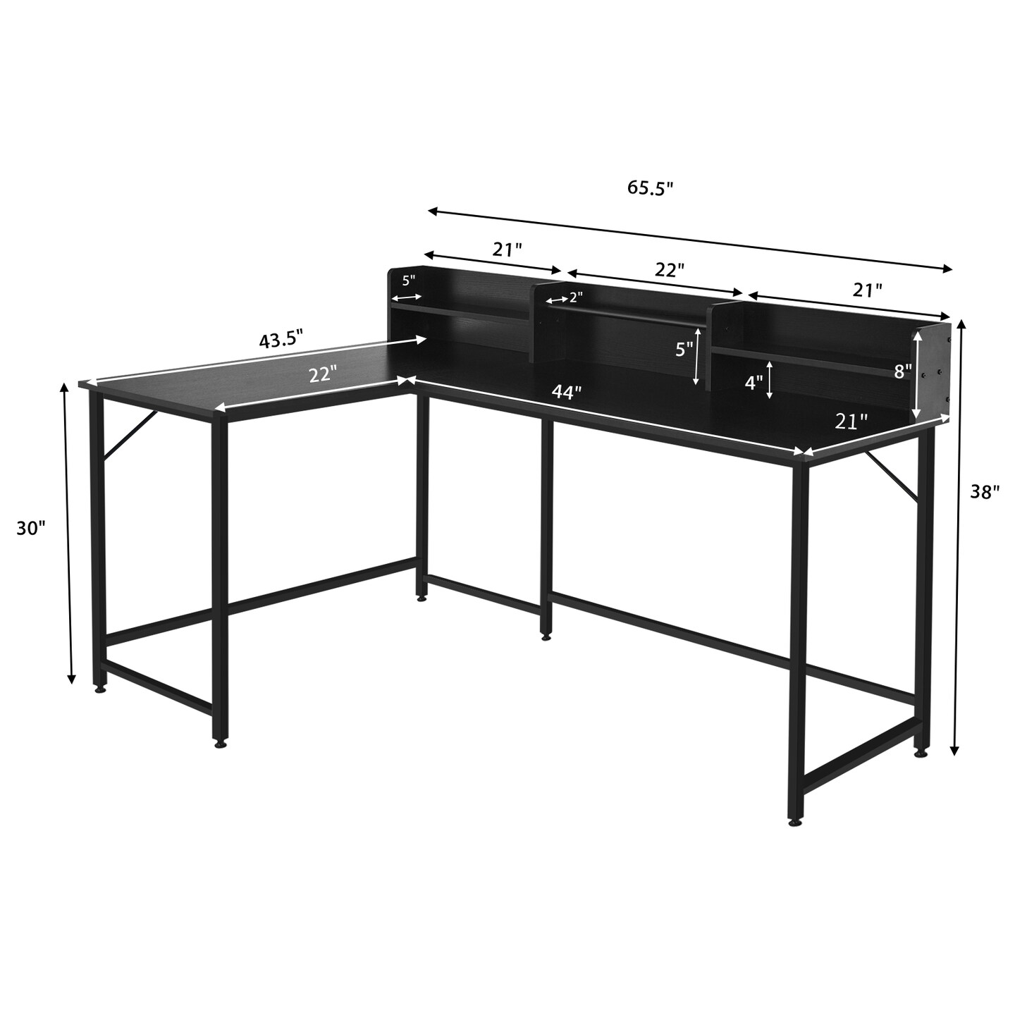 Costway 65.5&#x27;&#x27; L-shaped Computer Desk Home Office Corner Table w/Bookshelf