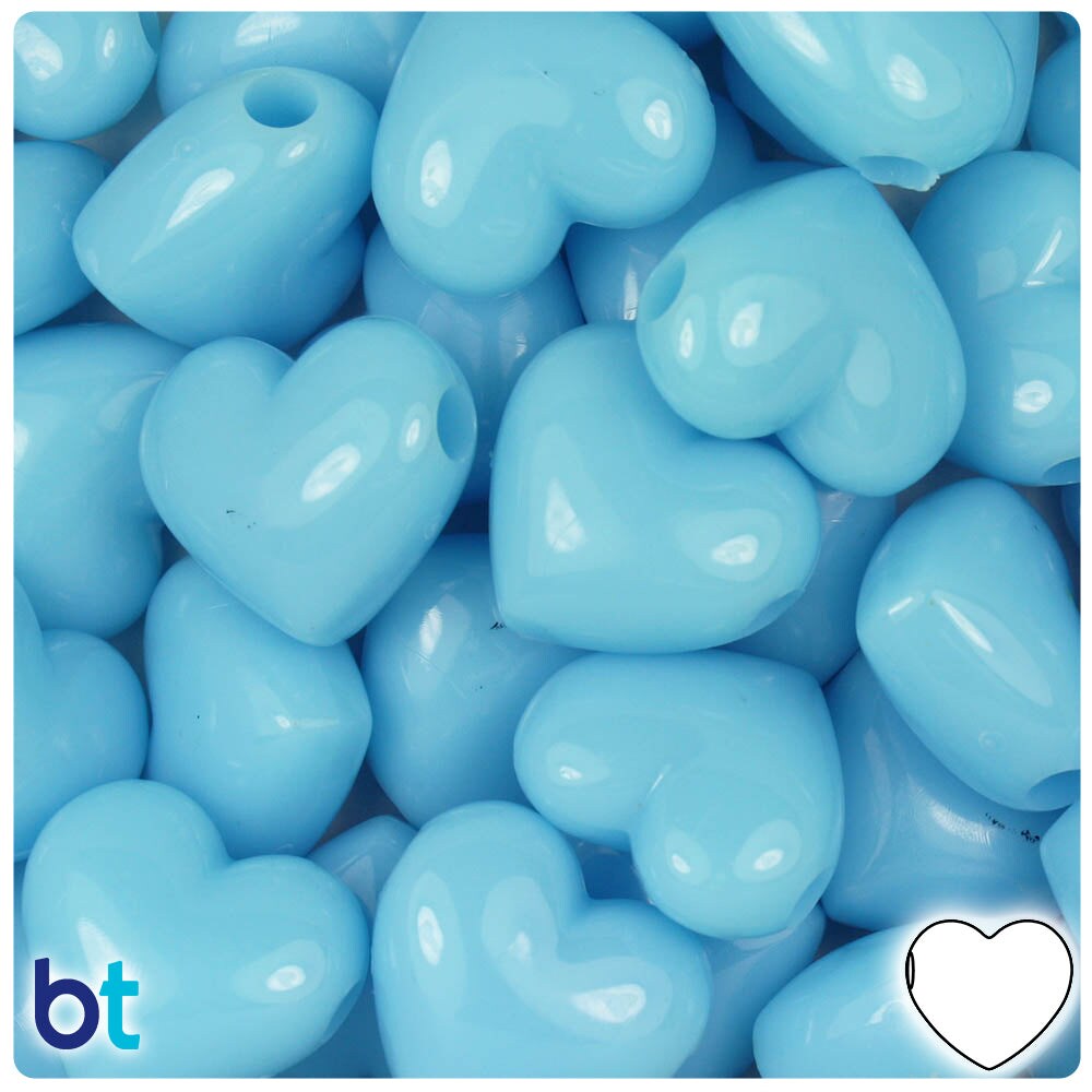 BeadTin Baby Blue Opaque 18mm Heart Plastic Pony Beads (24pcs)
