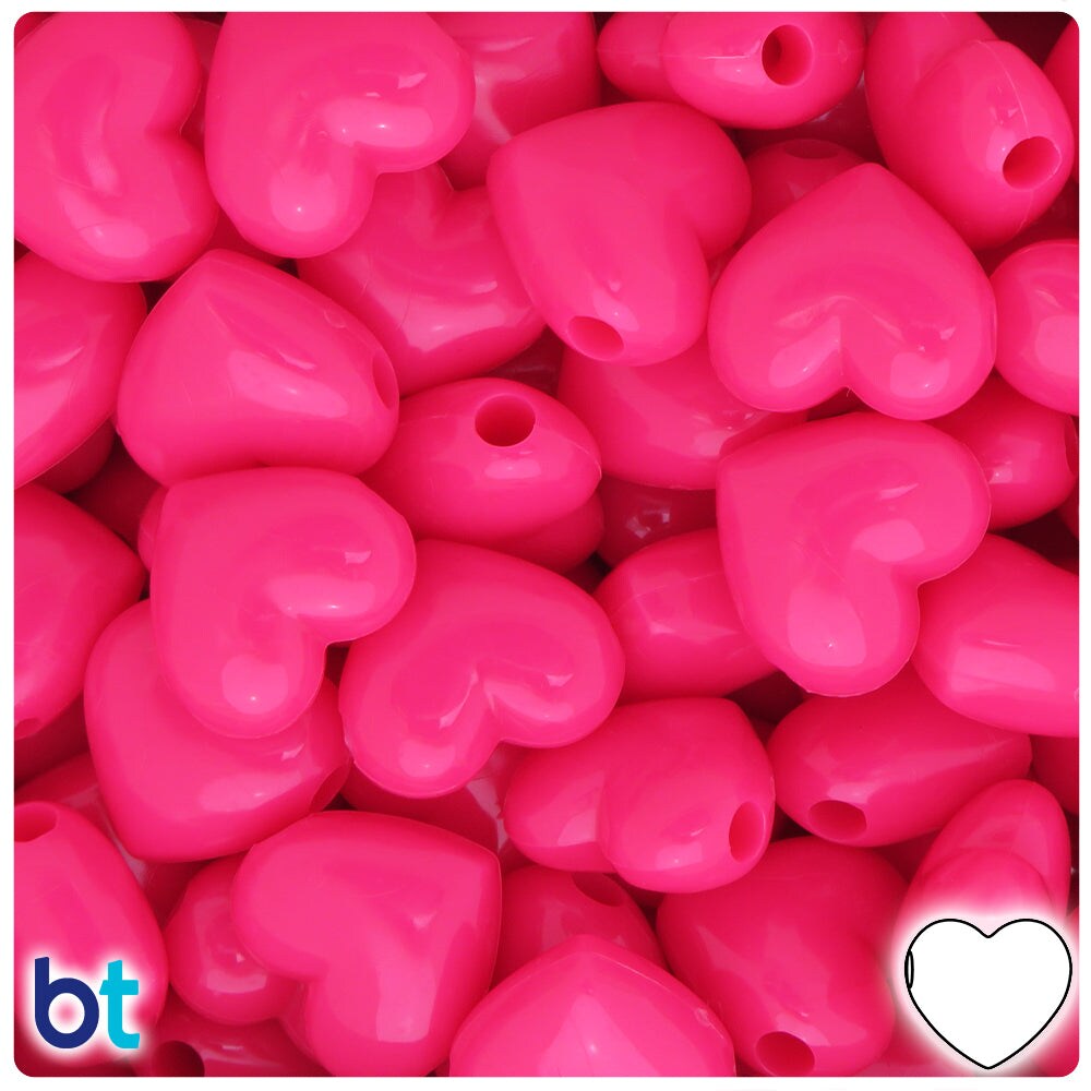 BeadTin Magenta Neon Bright 18mm Heart Plastic Pony Beads (24pcs)