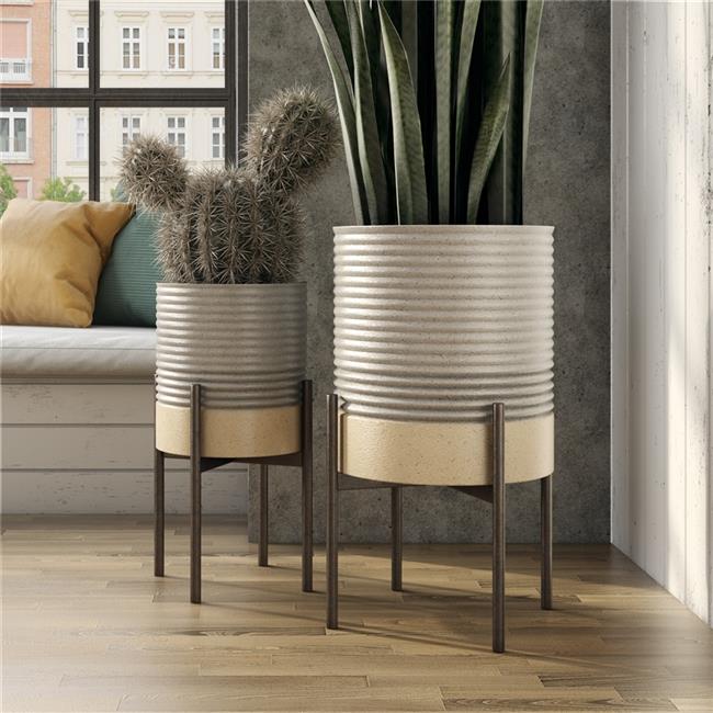 Image showcasing Aspire 8088 Mason Industrial Modern Planters, Gray & Gold - Set of 2 ...