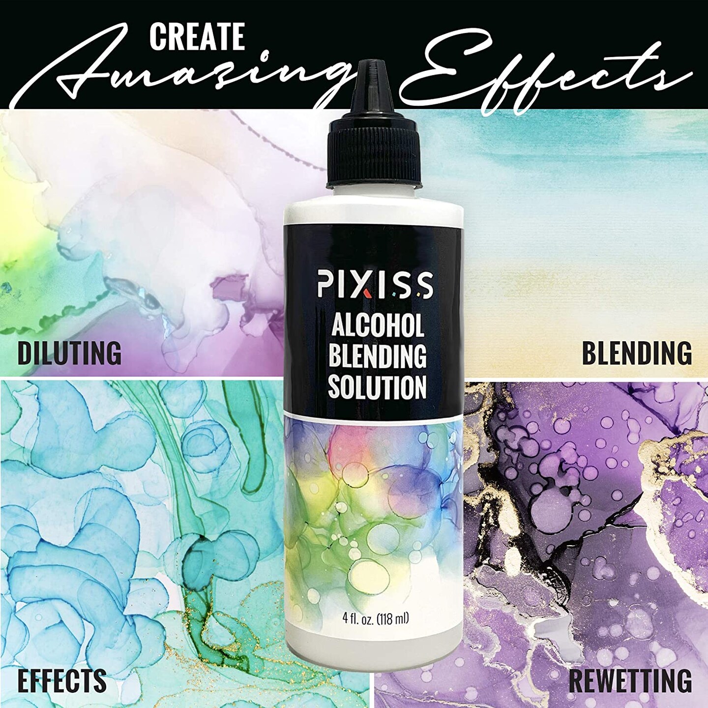 Alcohol Ink Blending Solution Pixiss Blending Solution 4-ounce, Alcohol Ink  Supplies 6 Pixiss Blending Brush Pens 