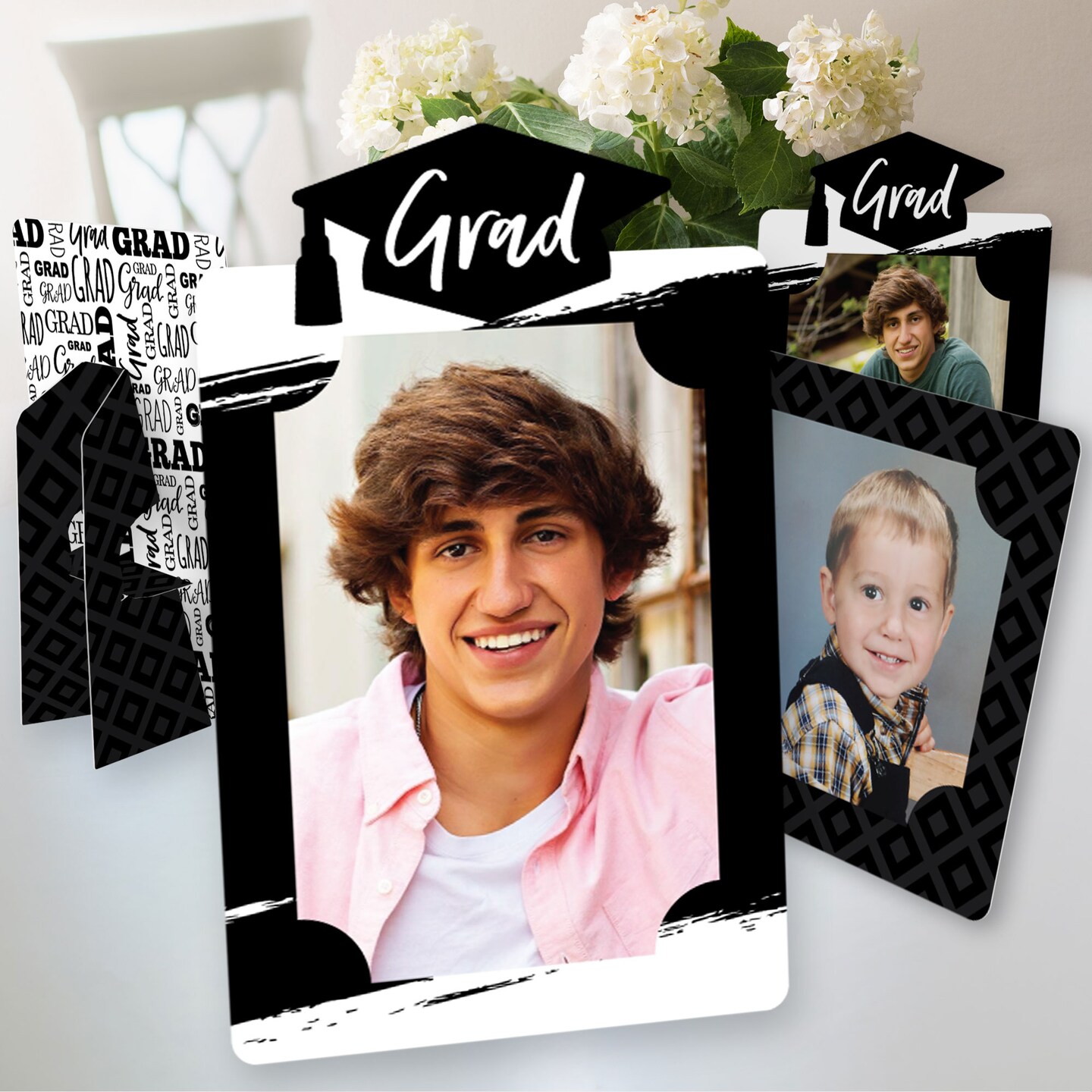 Big Dot of Happiness Black and White Graduation Party Centerpieces - 4x6 Picture Display - Paper Photo Frames - Set of 12