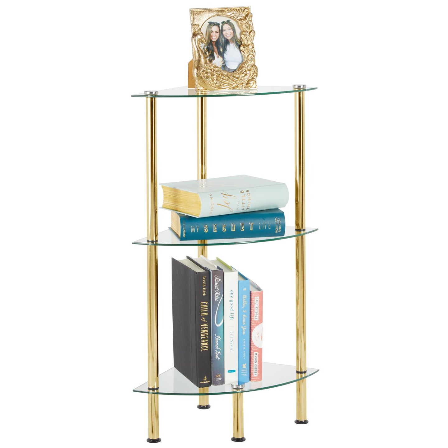 mDesign Glass Corner 3-Tier Tower Cabinet Storage Organizer Shelves