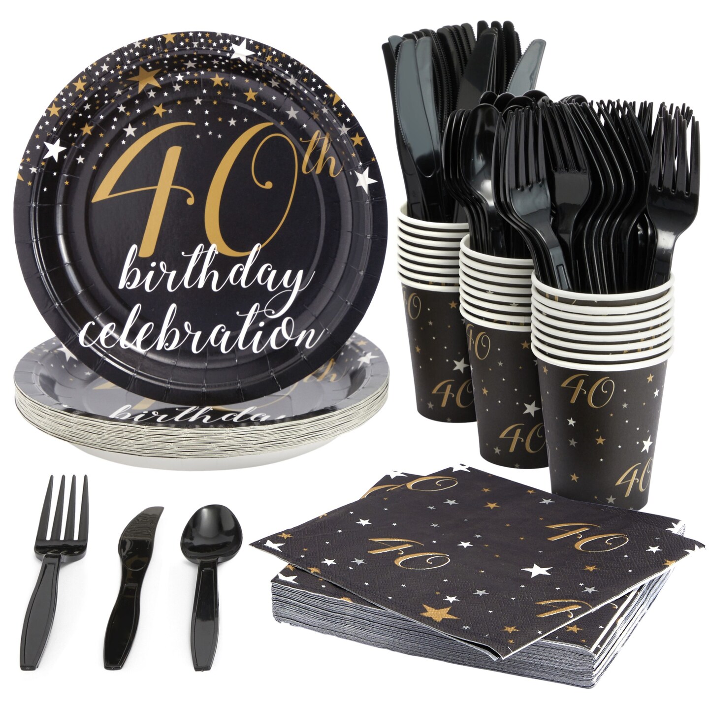 thumbnail image 2 of 80Pcs Black Party Tableware Dinnerware Paper Plates Napkins Cups Disposable Dinner Dessert Plates Birthday Party Suppplies Weddings Anniversary Black 2 of 10