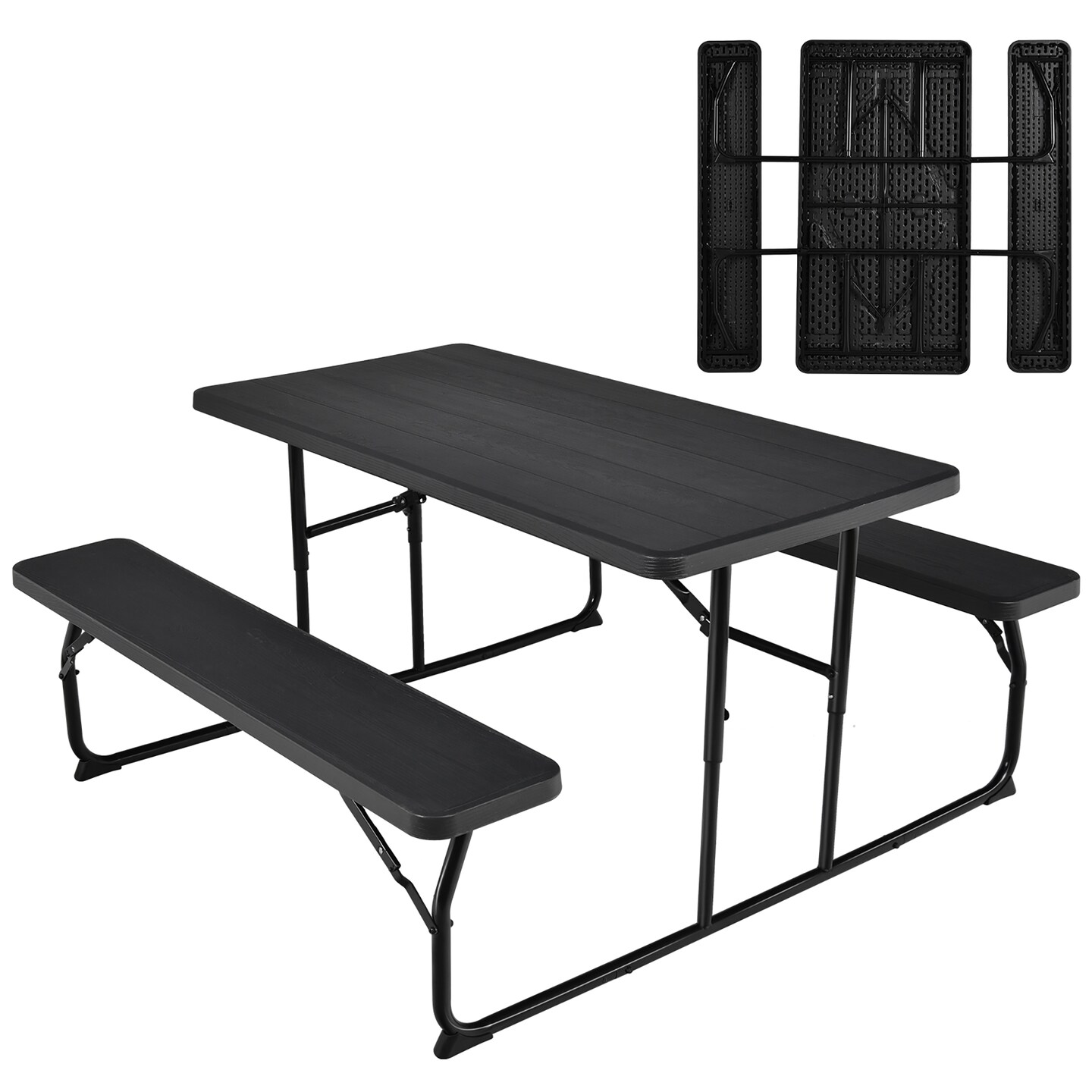 Costway Folding Picnic Table &#x26; Bench Set for Camping BBQ w/ Steel Frame White/Balck
