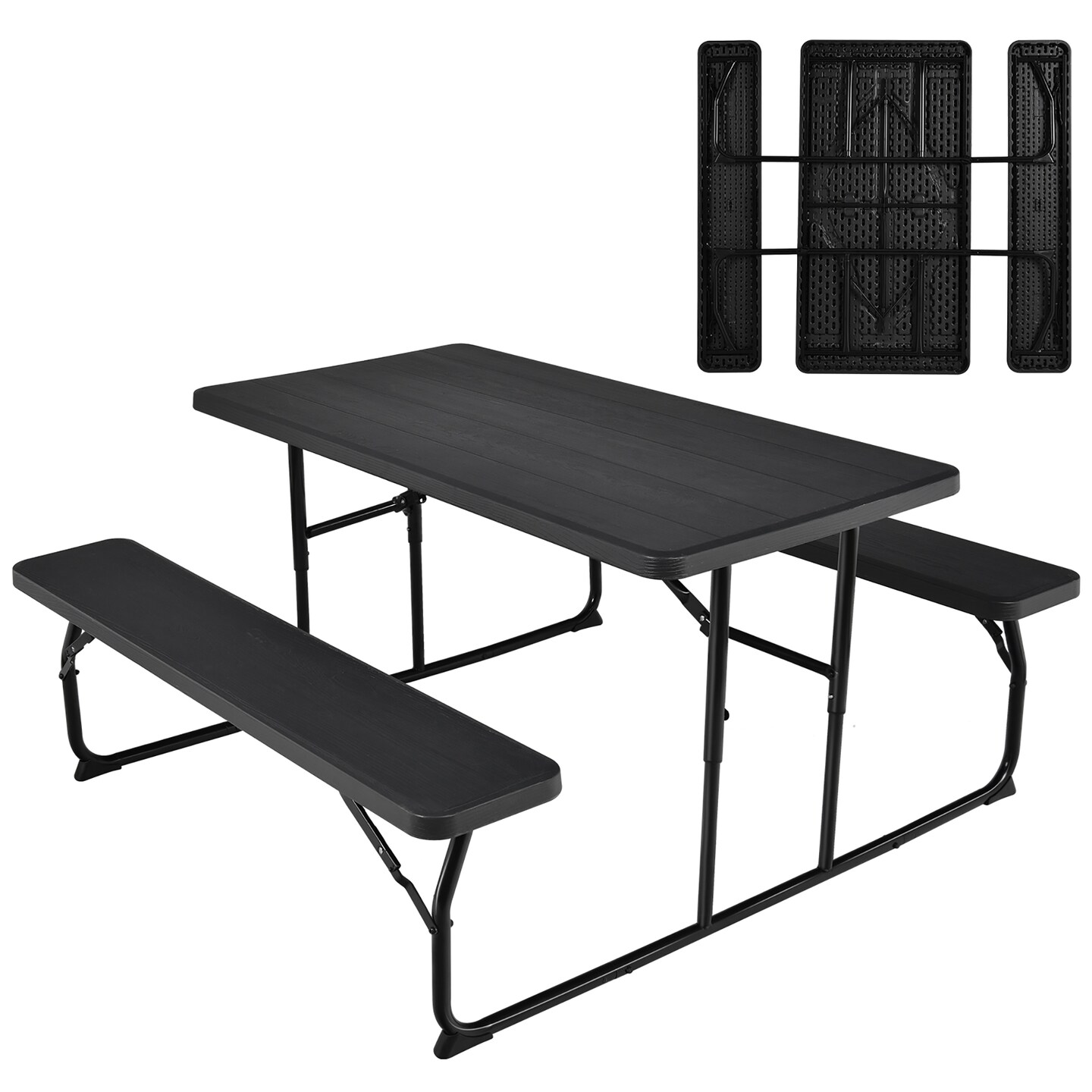 Costway Folding Picnic Table & Bench Set for Camping BBQ w/ Steel Frame White/Balck