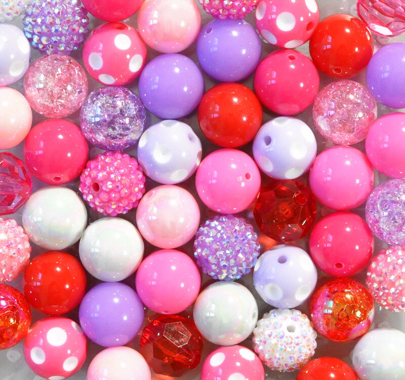 20mm Red, Pink, and Purple acrylic bubblegum bead mix