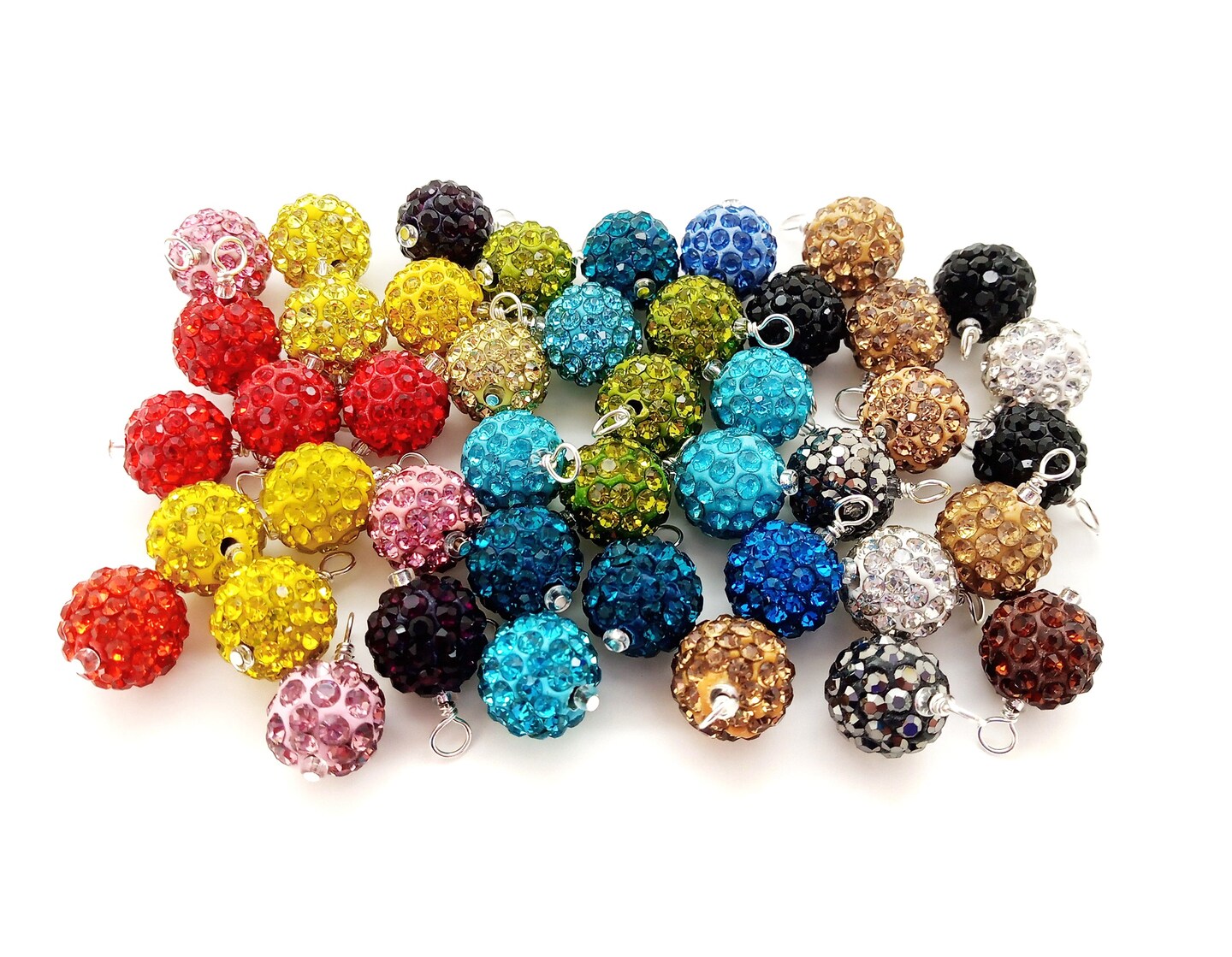 Rhinestone Bead Dangles, 10 pc, Colorful Sparkly Disco Ball Charms, Adorabilities