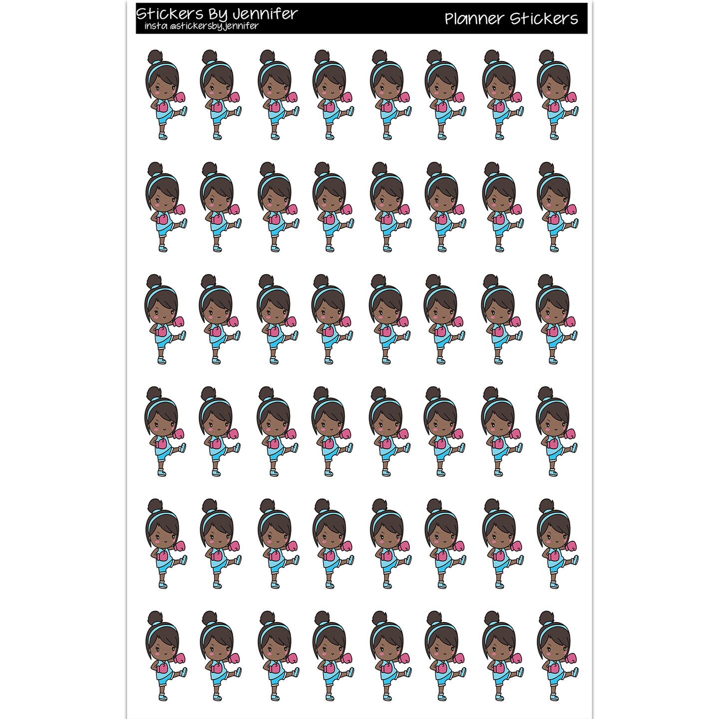 African American Chibi Girl Kickboxing Planner Stickers