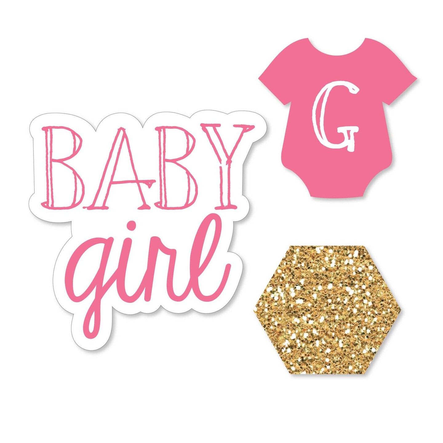 Big Dot of Happiness Baby Girl - DIY Shaped Baby Shower Party Cut-Outs - 24 Count