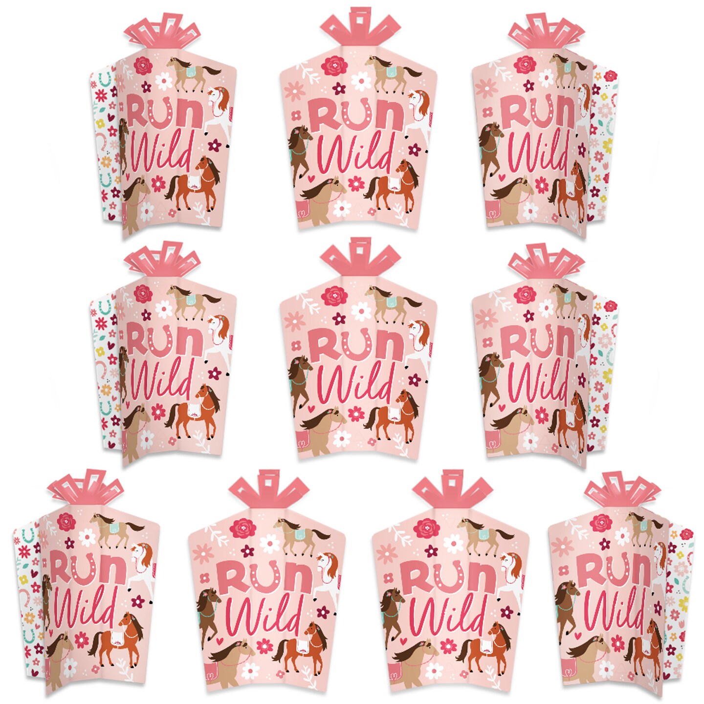 Big Dot of Happiness Run Wild Horses - Table Decorations - Pony Birthday Party Fold and Flare Centerpieces - 10 Count