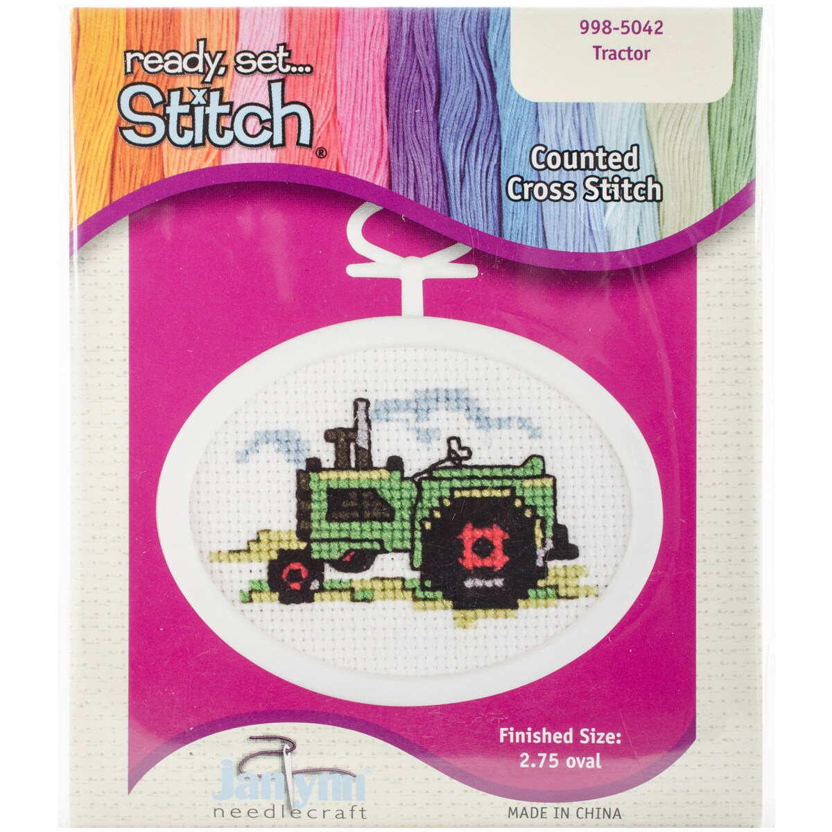 Janlynn Mini Counted Cross Stitch Kit 2.75&#x22; Oval-Tractor (18 Count)