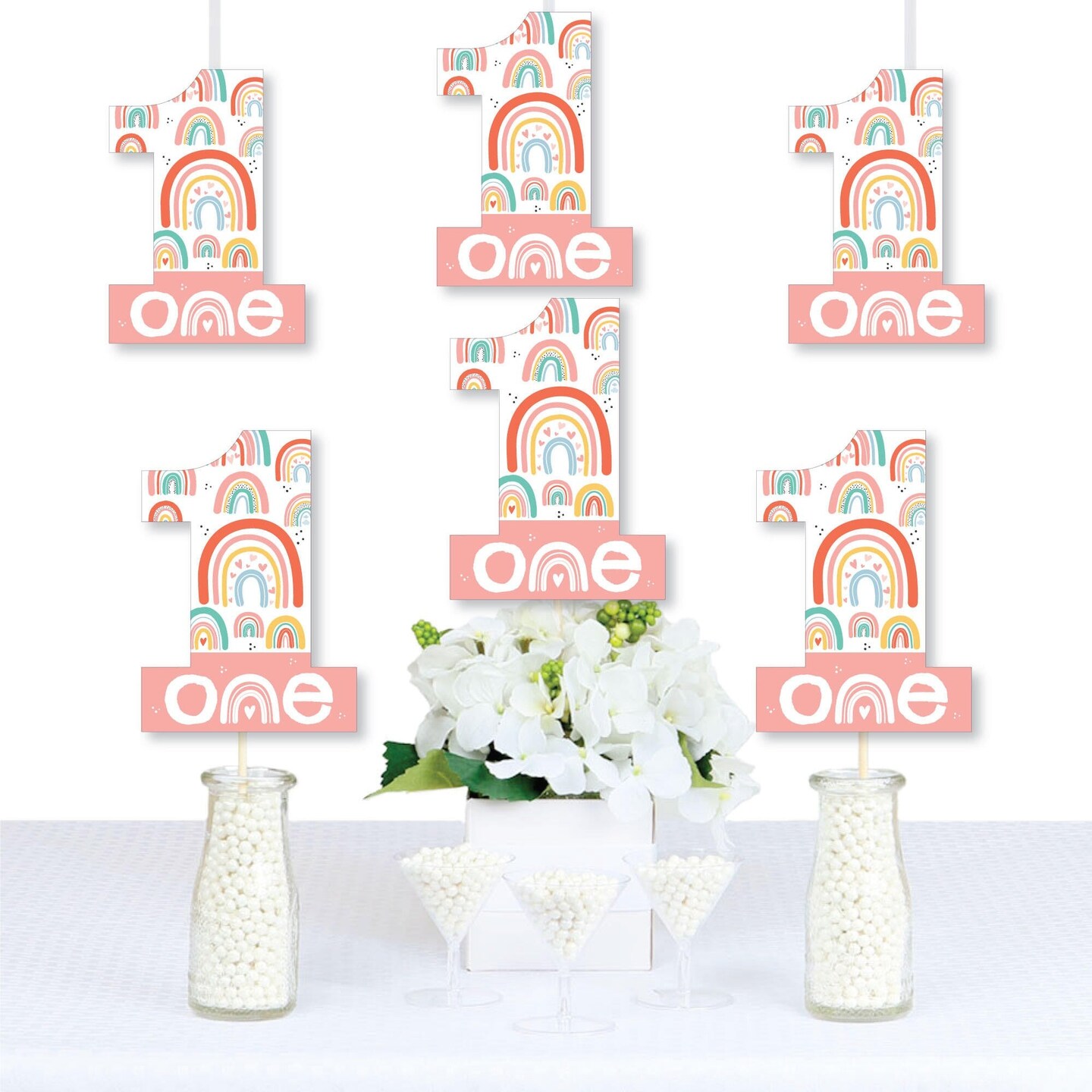Big Dot of Happiness 1st Birthday Hello Rainbow - One Shaped Decor  Boho First Birthday Party Essentials - Set of 20